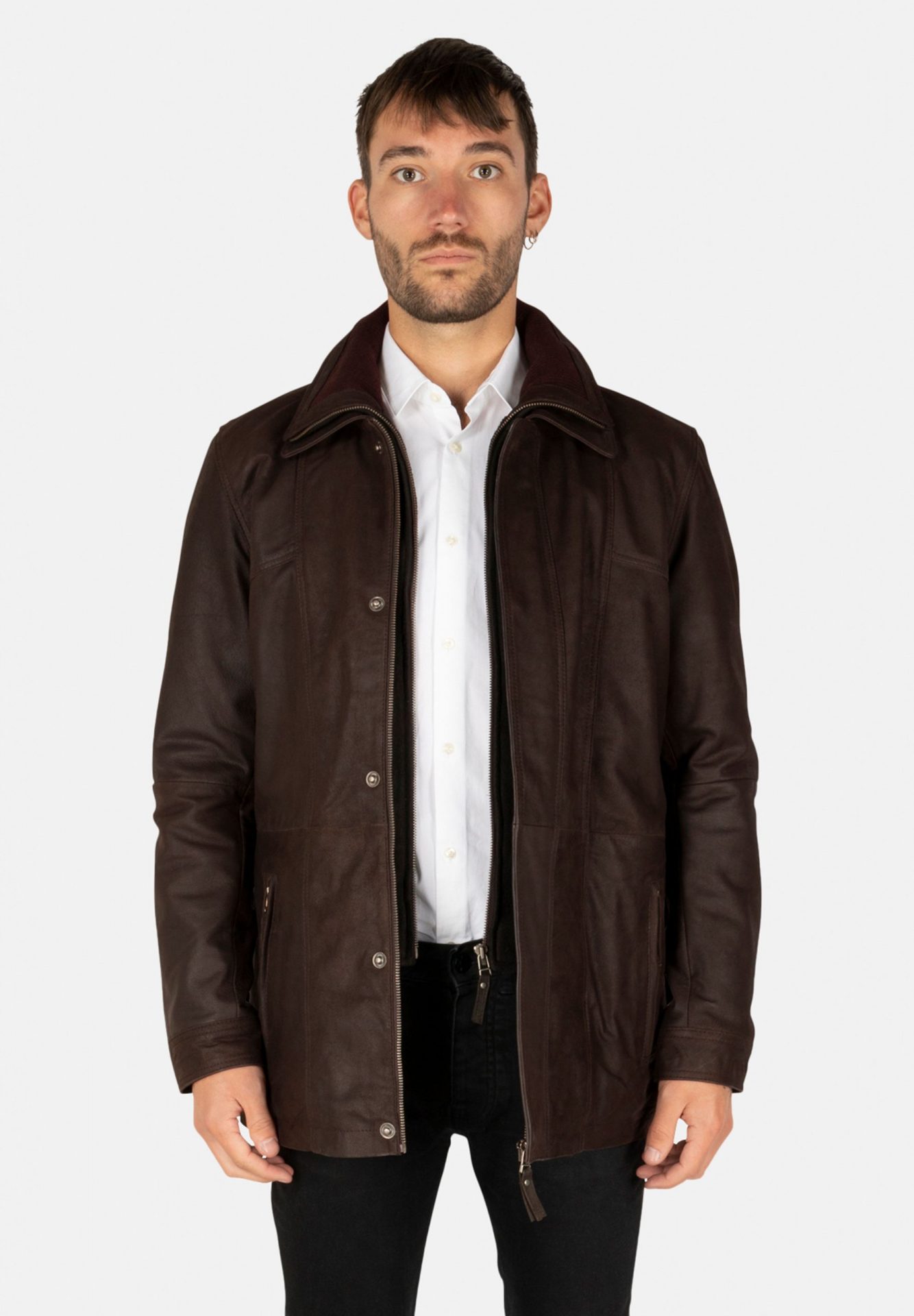 Cycas D'or Buff leren parka lange leren jas chocolade