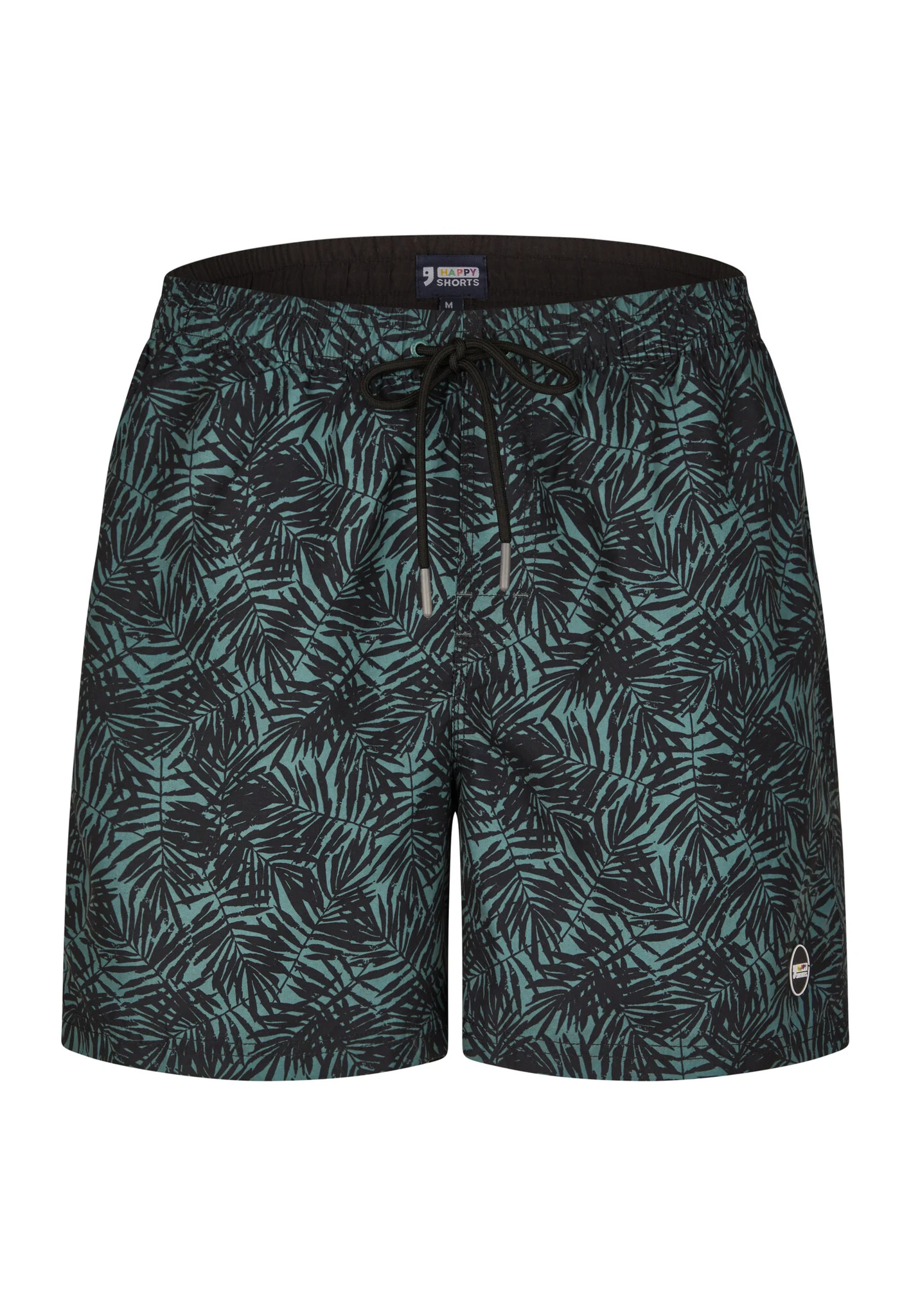 Happy Shorts Heren zwemshort palmbladeren zwart/jungle groen print