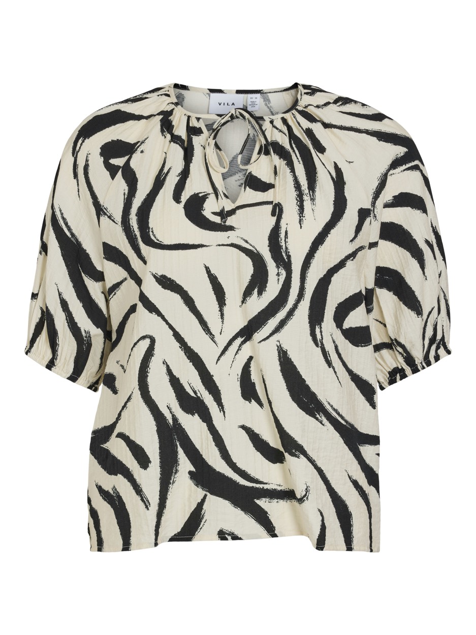 Vila Viclo 24 v-neck top noos ecru dessin