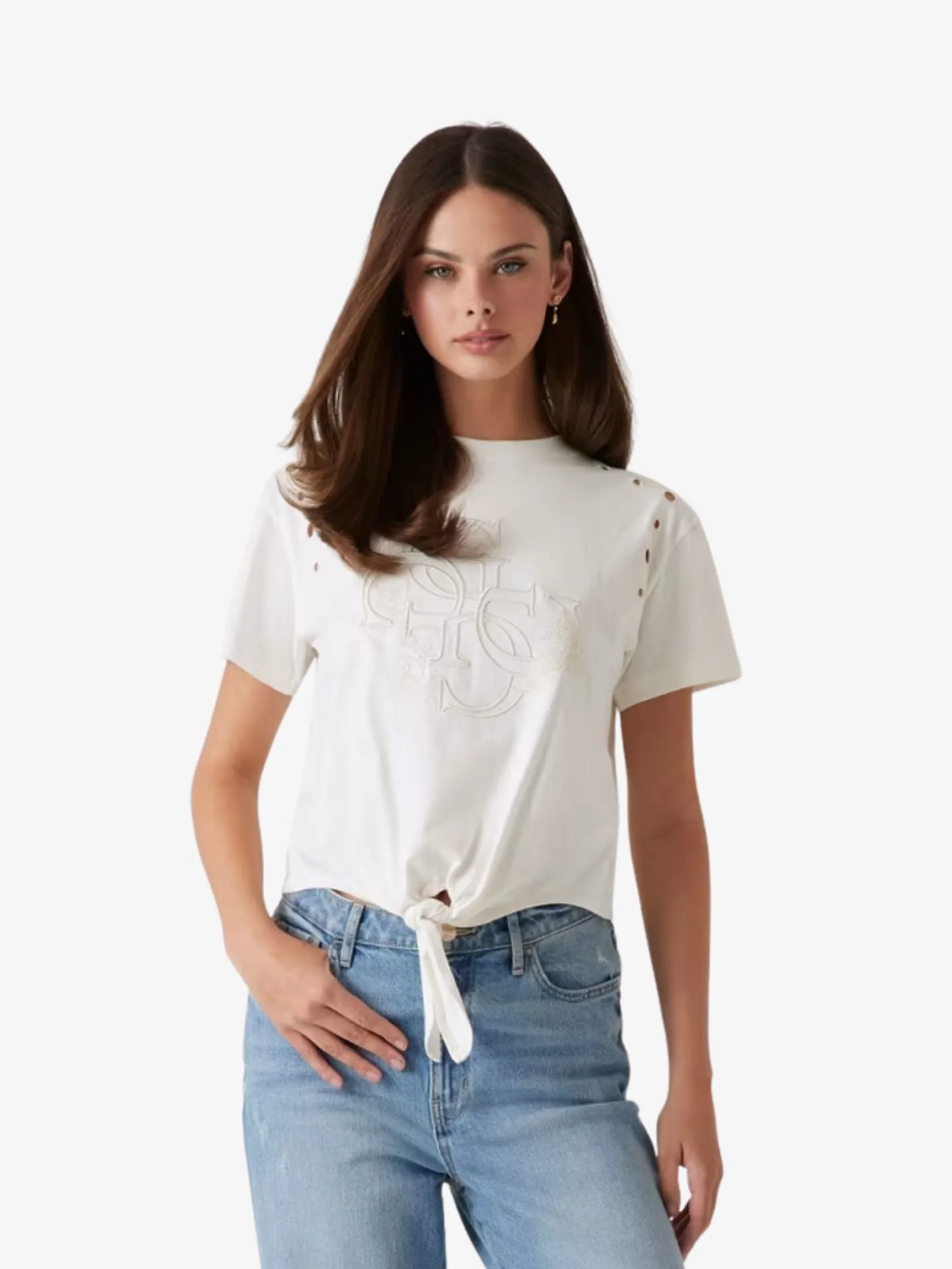 Guess Dames t-shirt eyelet tone on