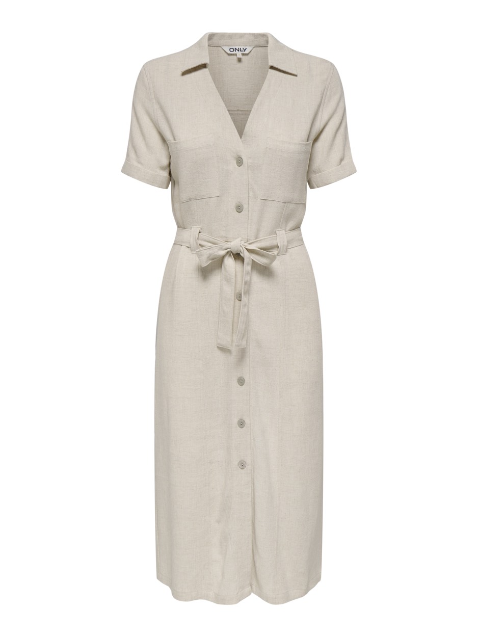 Only Onlsiesta ss linen bl shirt dress p zand