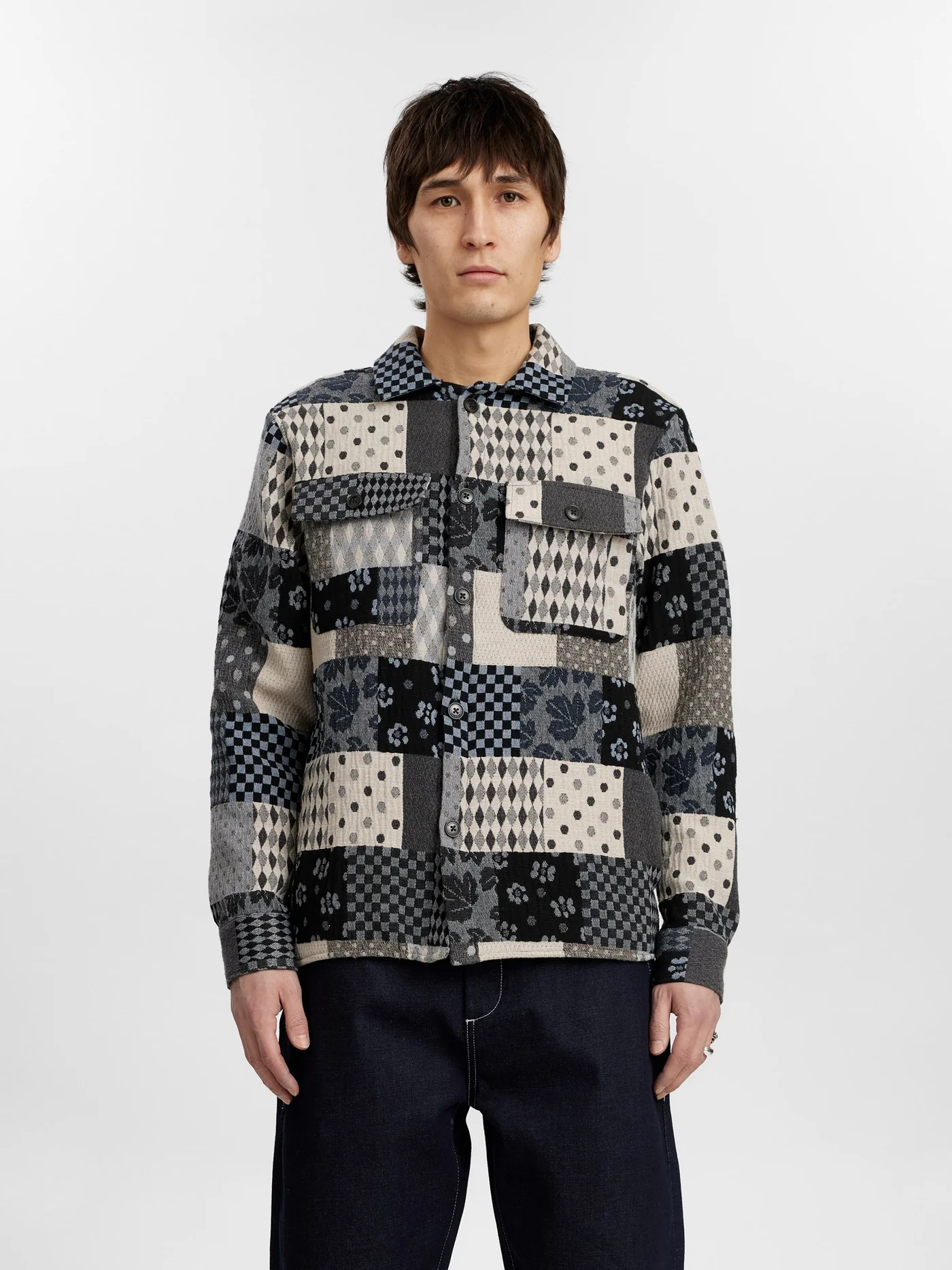 Anerkjendt 901950 akoscar patchwork overshirt 3134 cloud blue