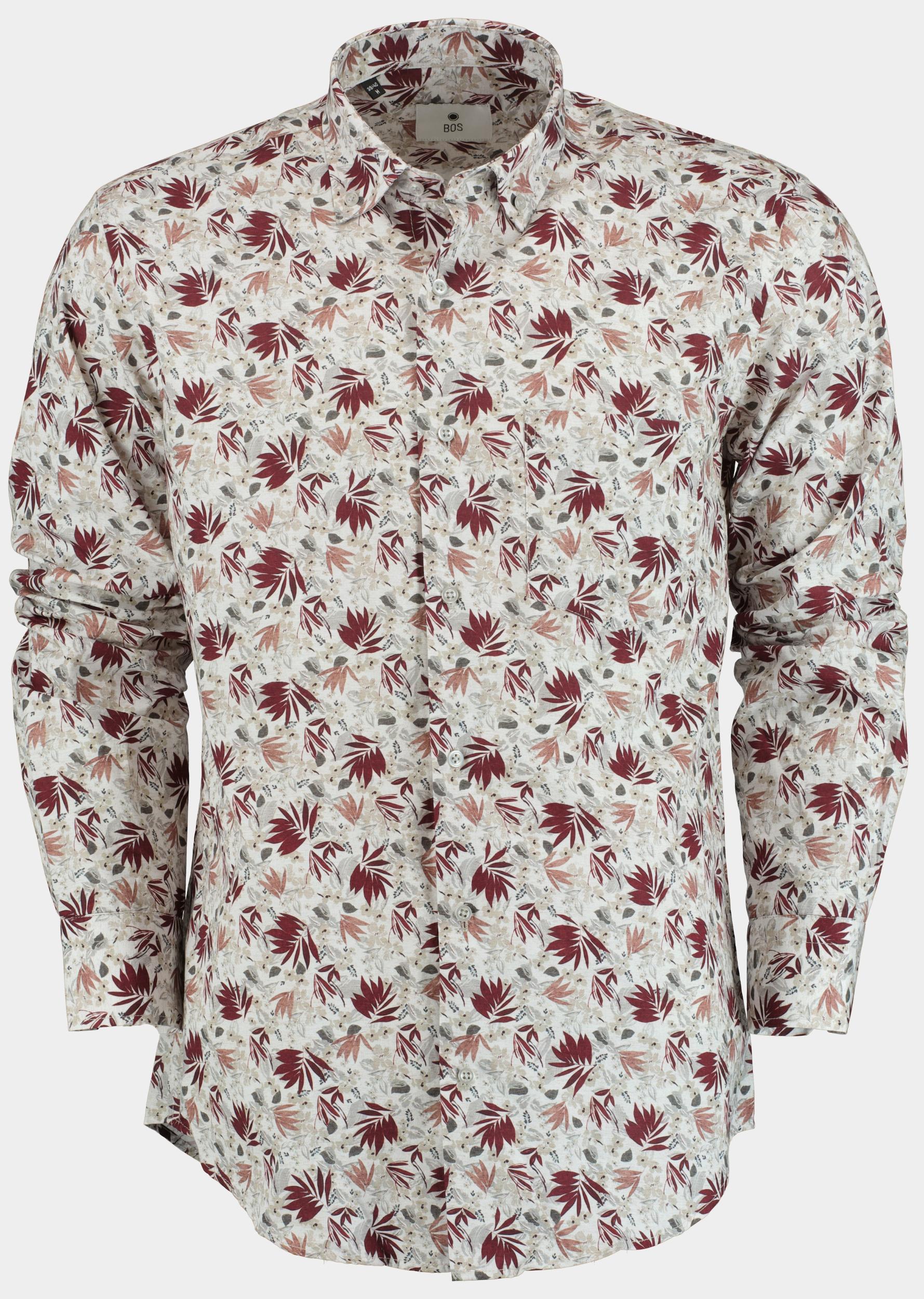 Bos Bright Blue Casual hemd lange mouw dark red leaves 28214/v05