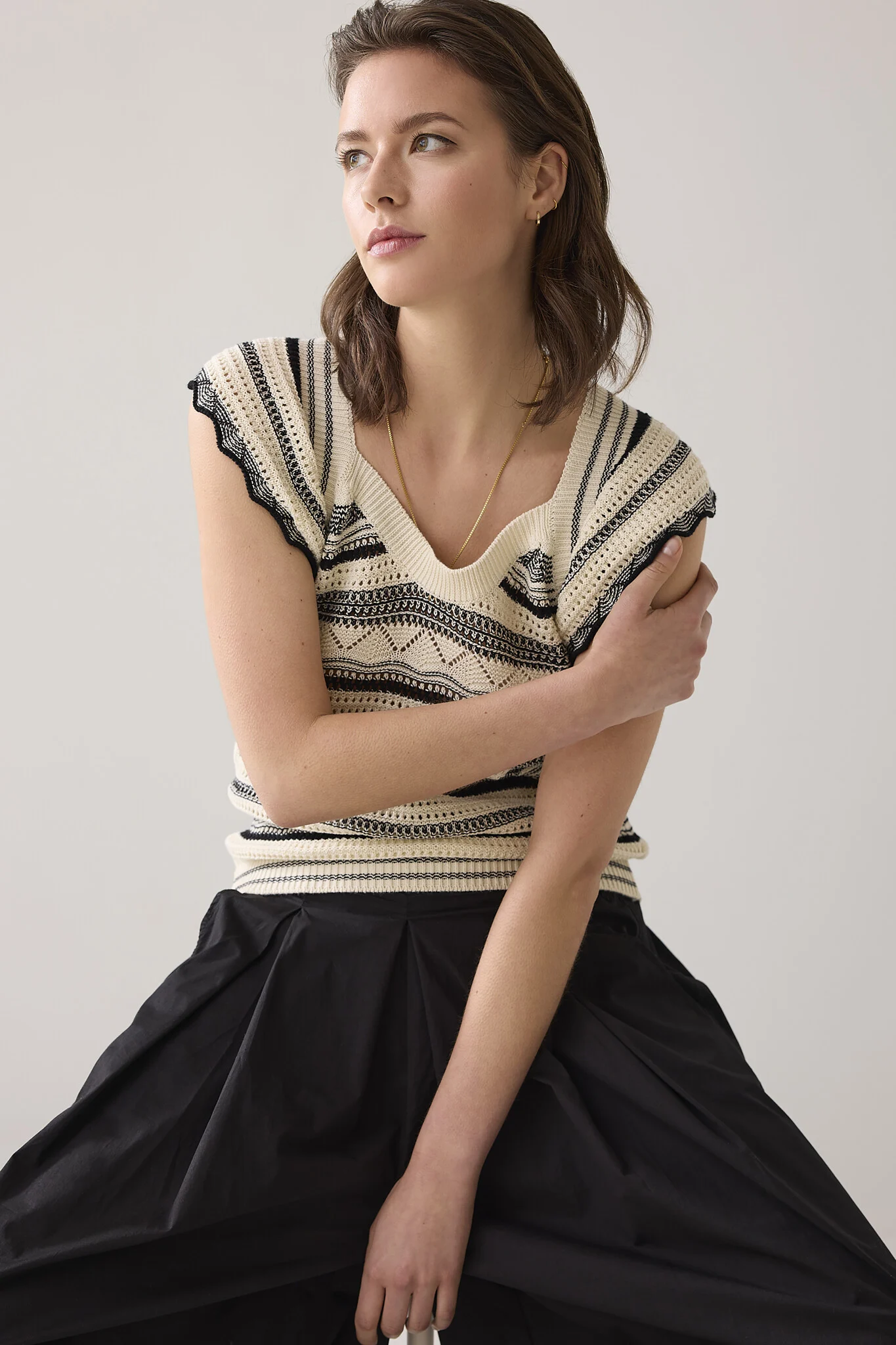 Summum 7s5909-70016 ruffle top cotton ajour knit