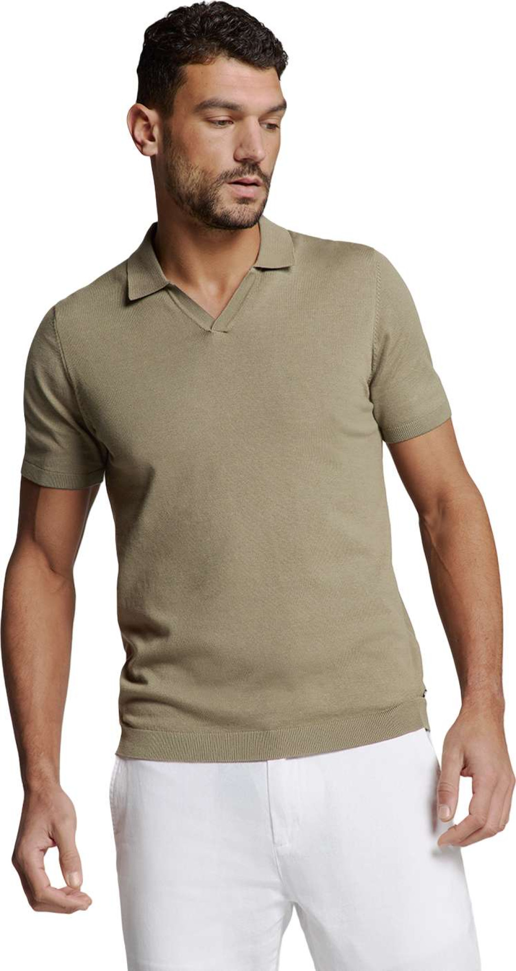 No Excess Pullover short sleeve polo v solid dark moss