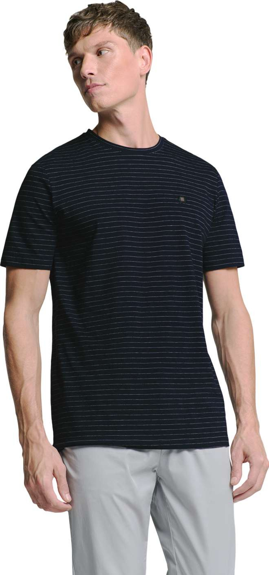 No Excess T-shirt crewneck small pin stripe deep blue