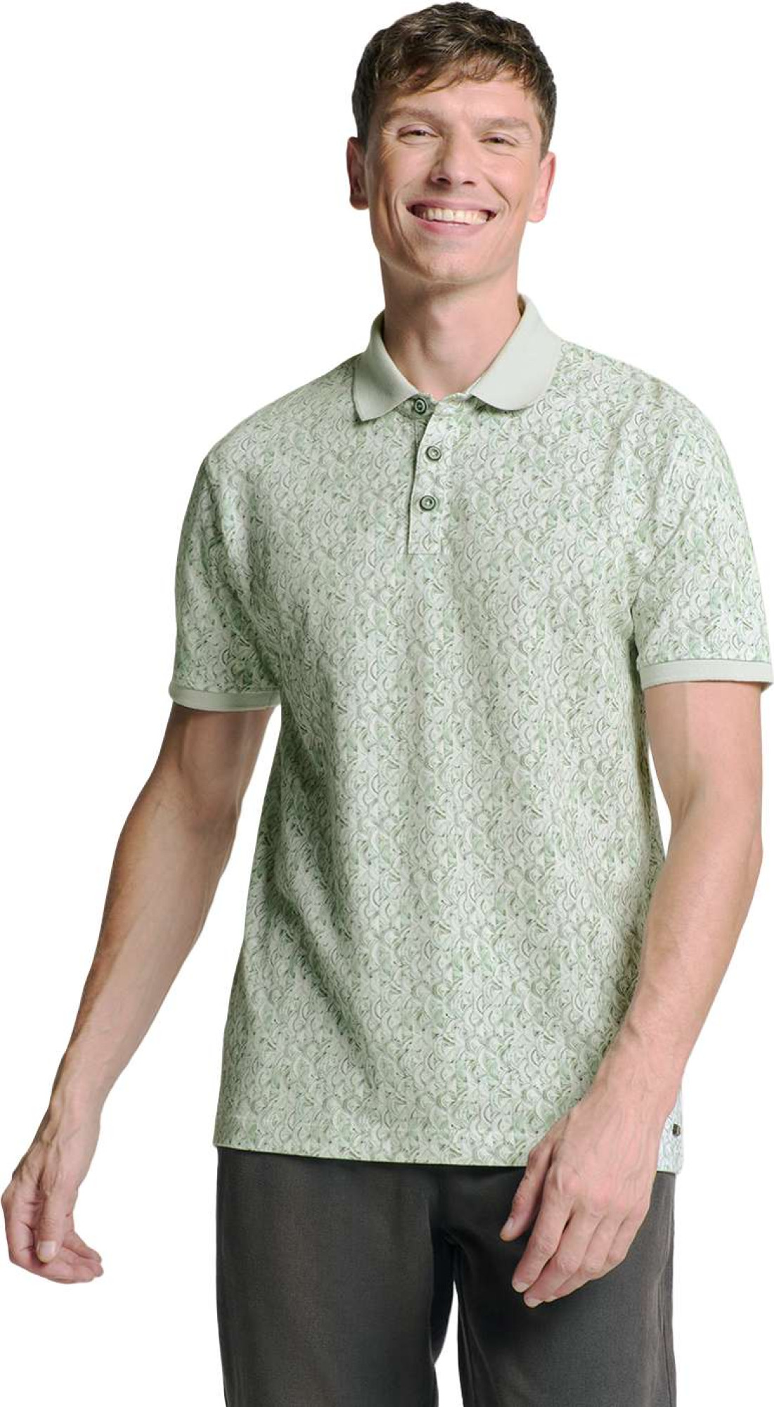 No Excess Polo pique allover printed green