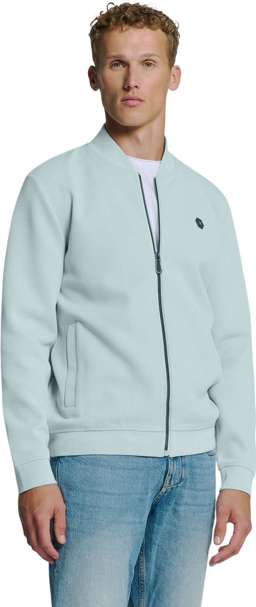No Excess Sweater full zipper pique bomber ice