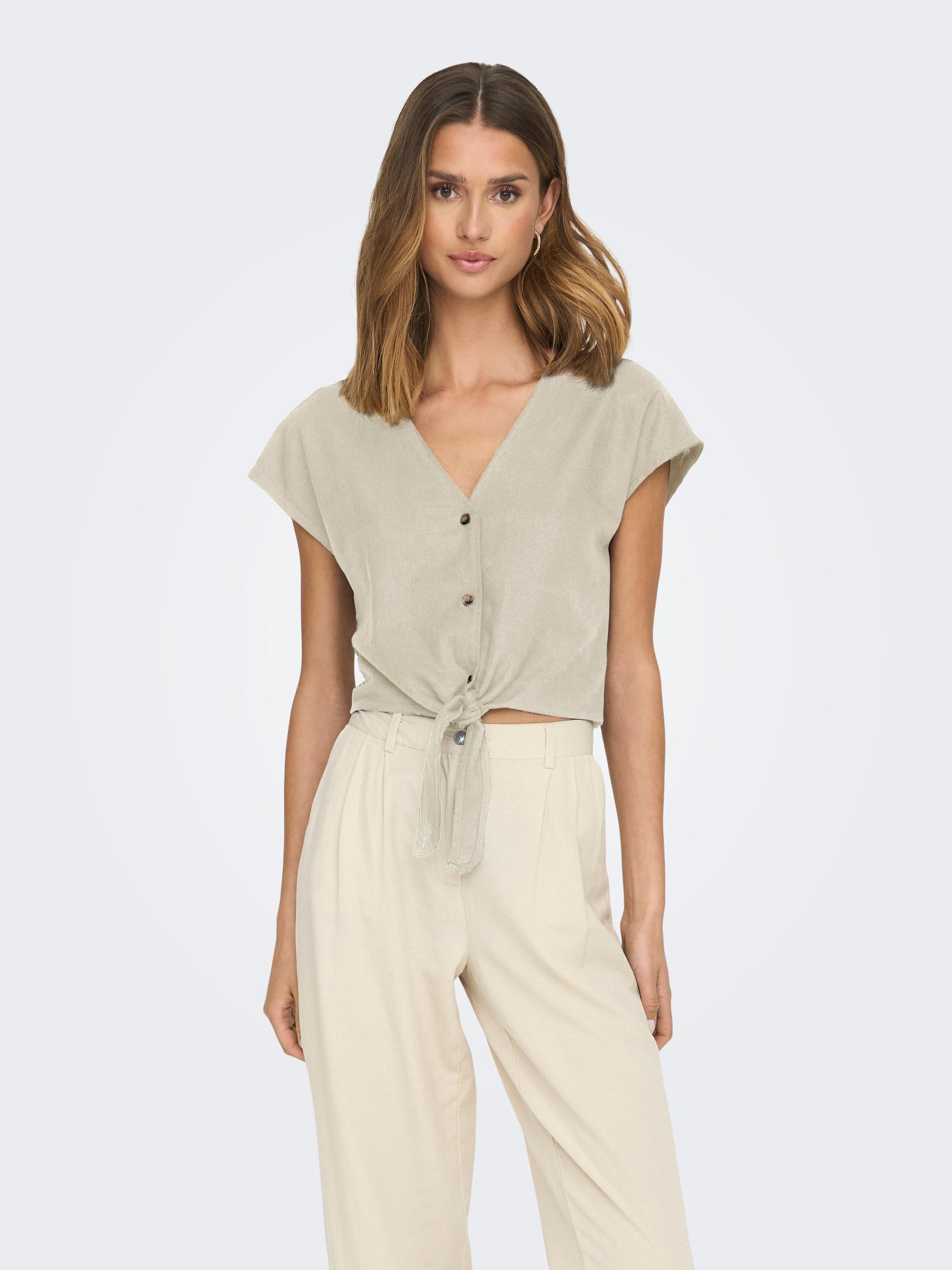 Jacqueline de Yong Jdysay s/s linen knot shirt wvn