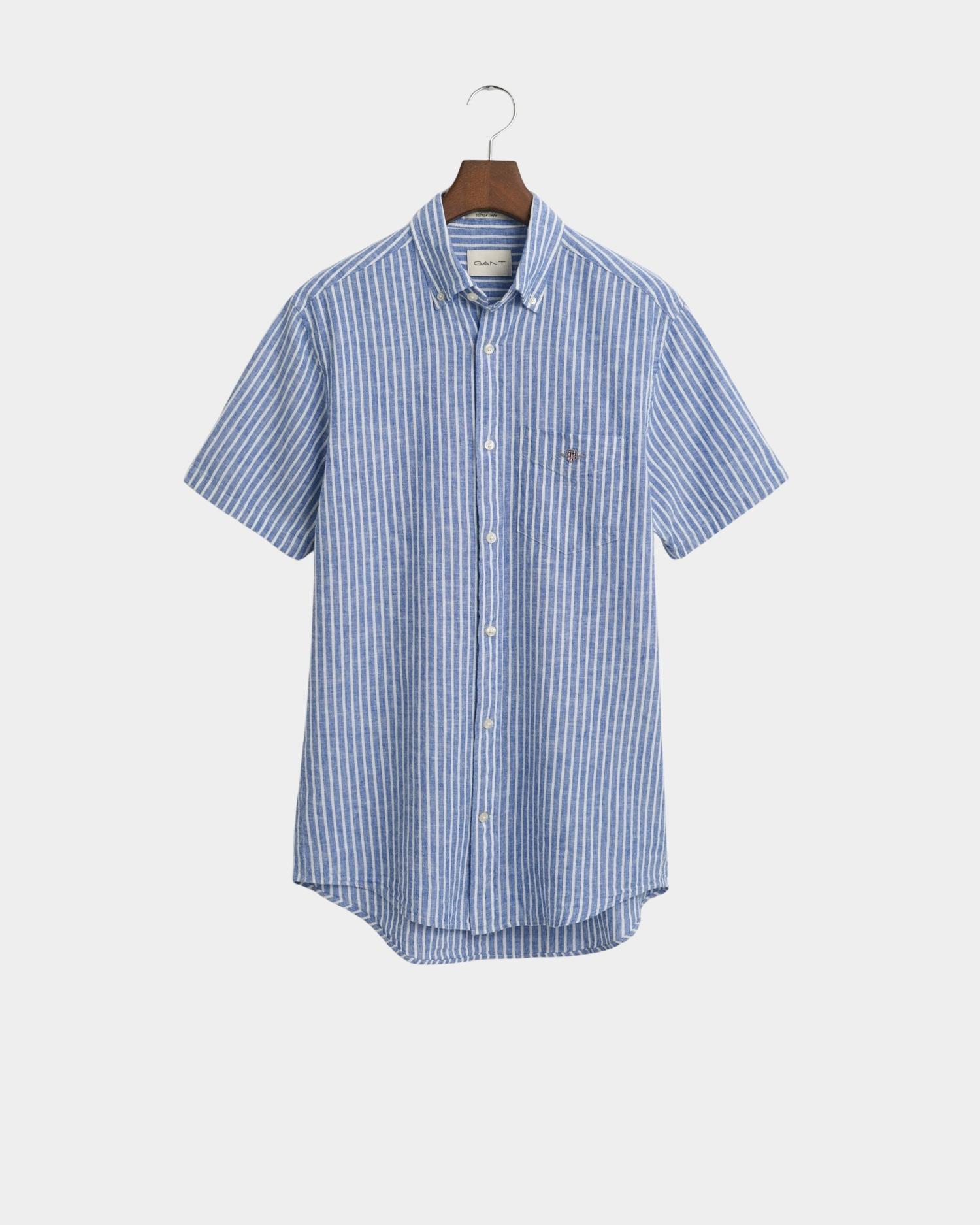 Gant Casual hemd korte mouw reg cotton linen stripe ss sh 3250039/407
