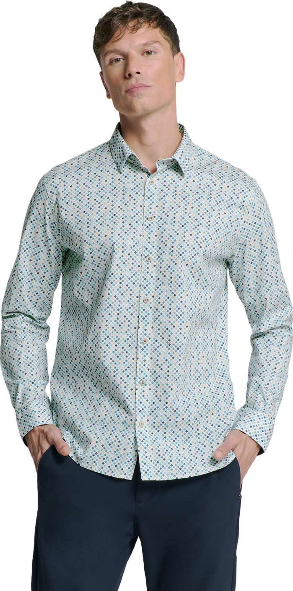 No Excess Shirt stretch allover printed seablue
