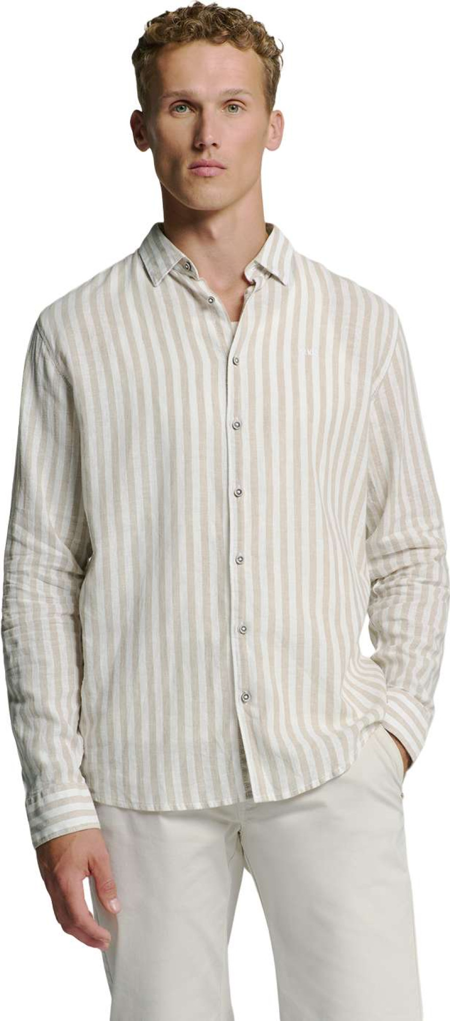 No Excess Shirt verical big stripes with line light desert