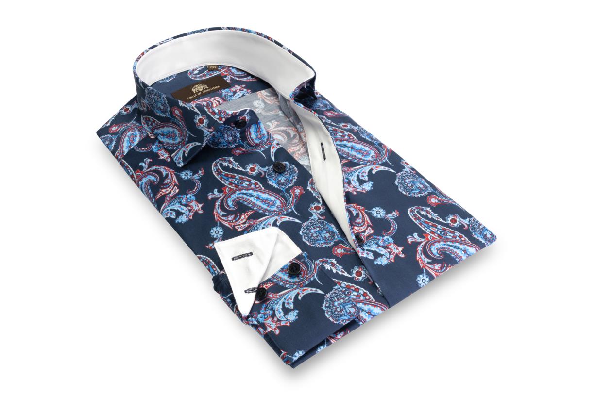 Circle of Gentlemen Jimmy allover print overhemd in stretch kwaliteit