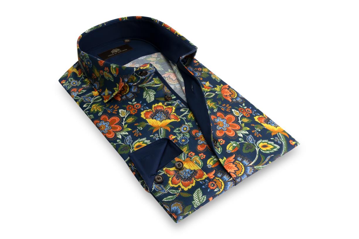 Circle of Gentlemen Keano allover print overhemd in stretch kwaliteit