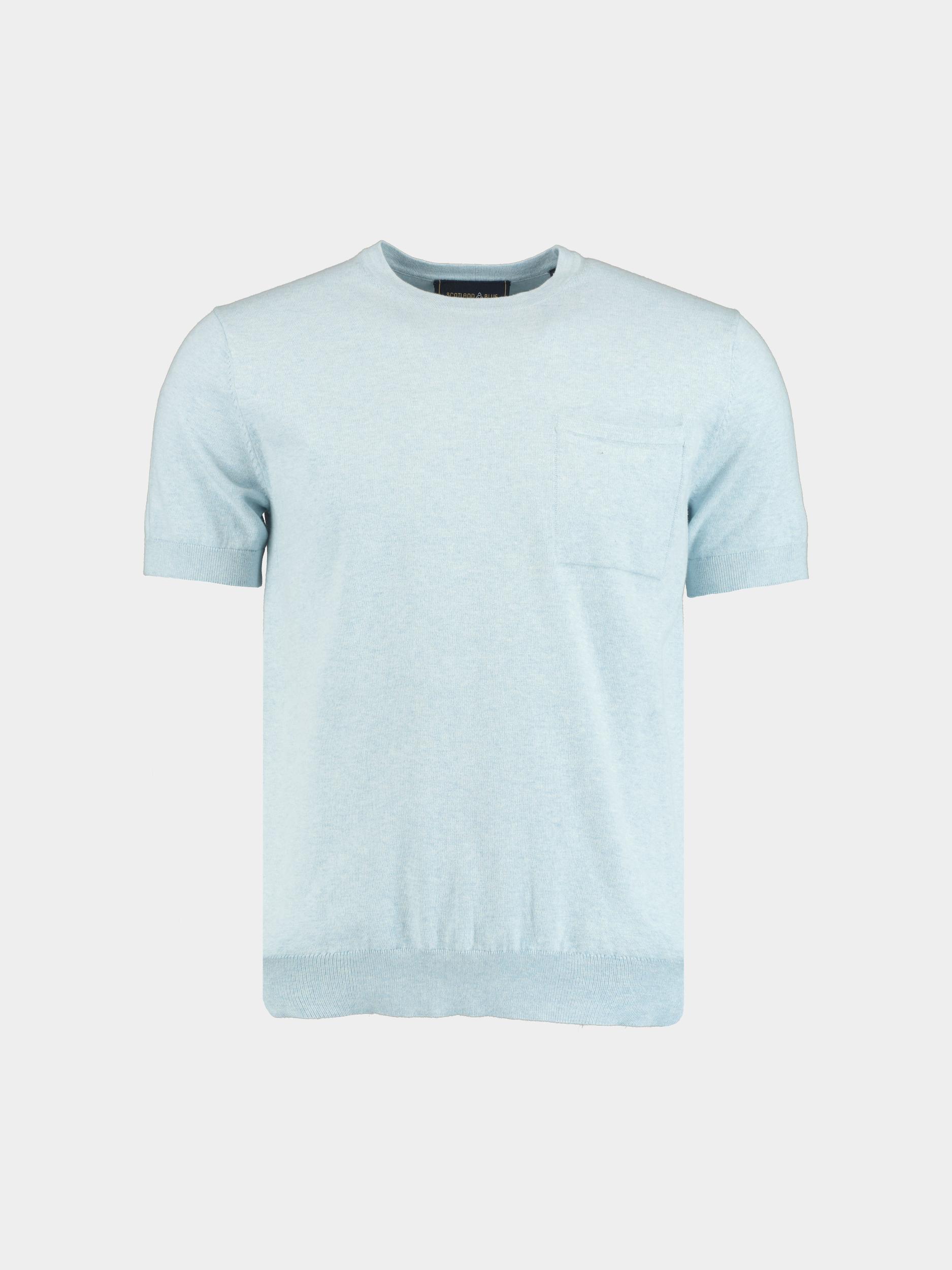 Scotland Blue T-shirt korte mouw yvan knitted t-shirt melange 25108yv58sb/210 light blue