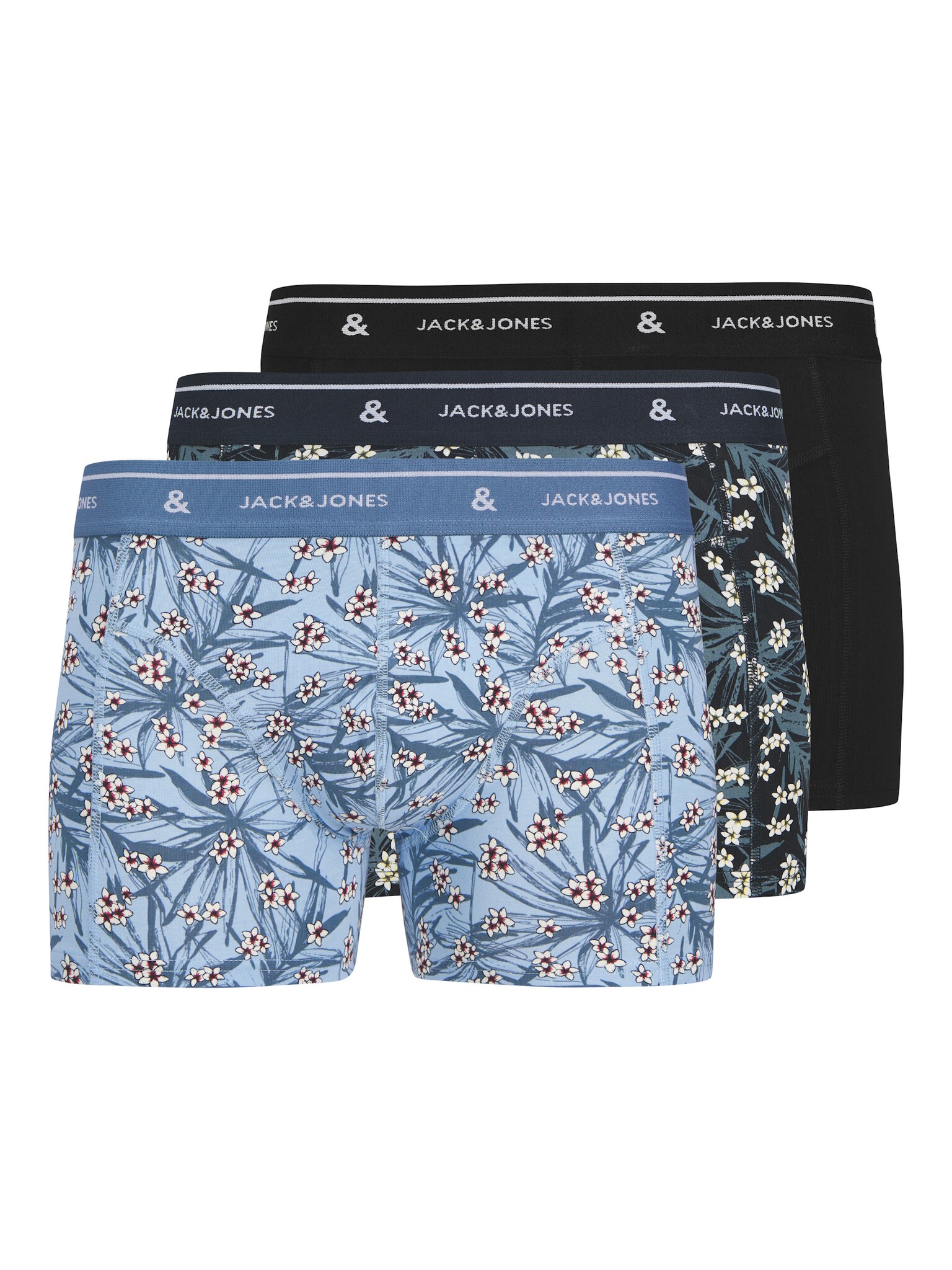 Jack & Jones Heren boxershorts trunks jaczach 3-pack gebloemde print/effen