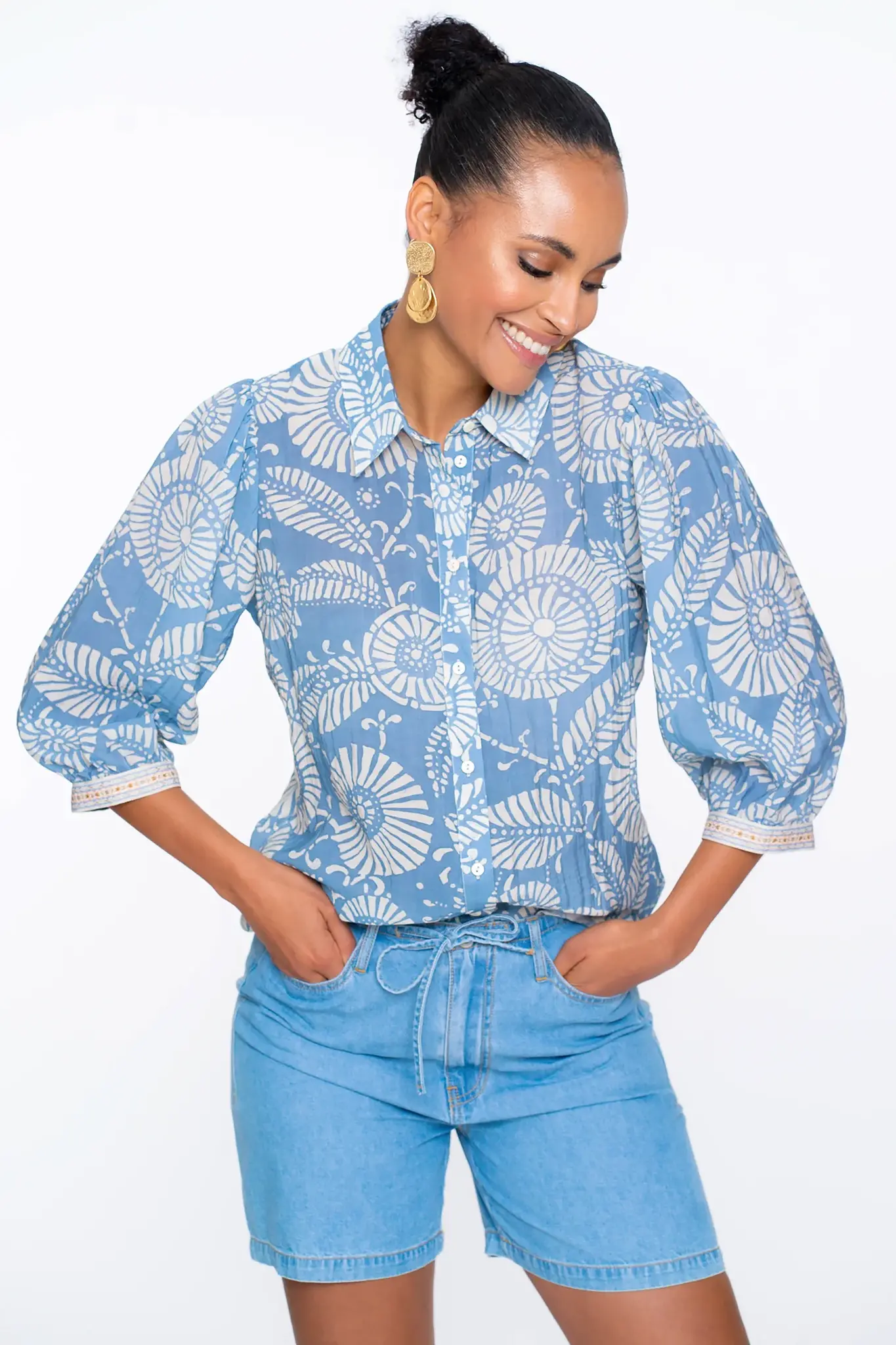 Geisha 53450-20 blouse blue / off white