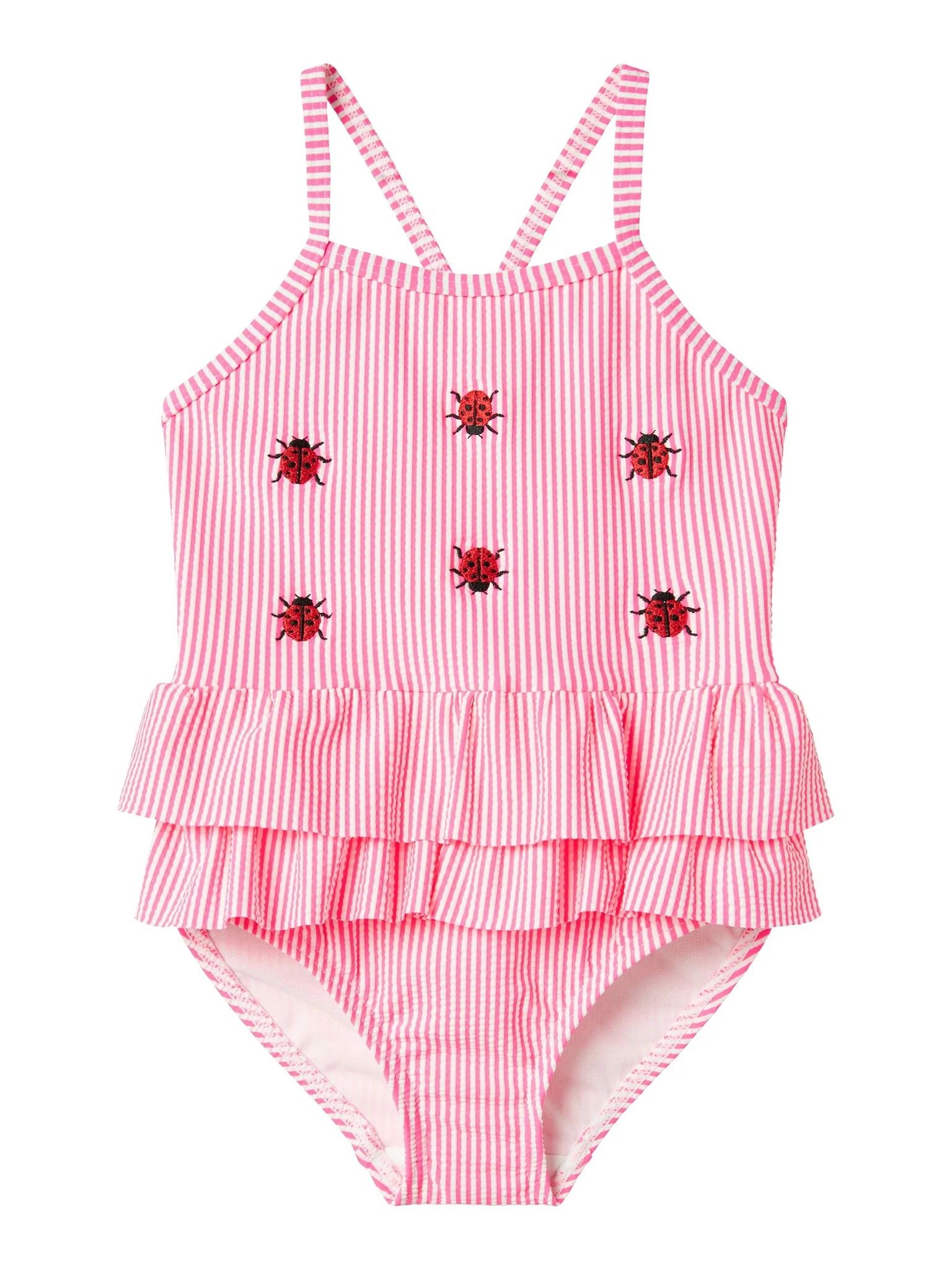 Name It Meisjes badpak nmfzammer gestreept lieveheersbeestjes print roze