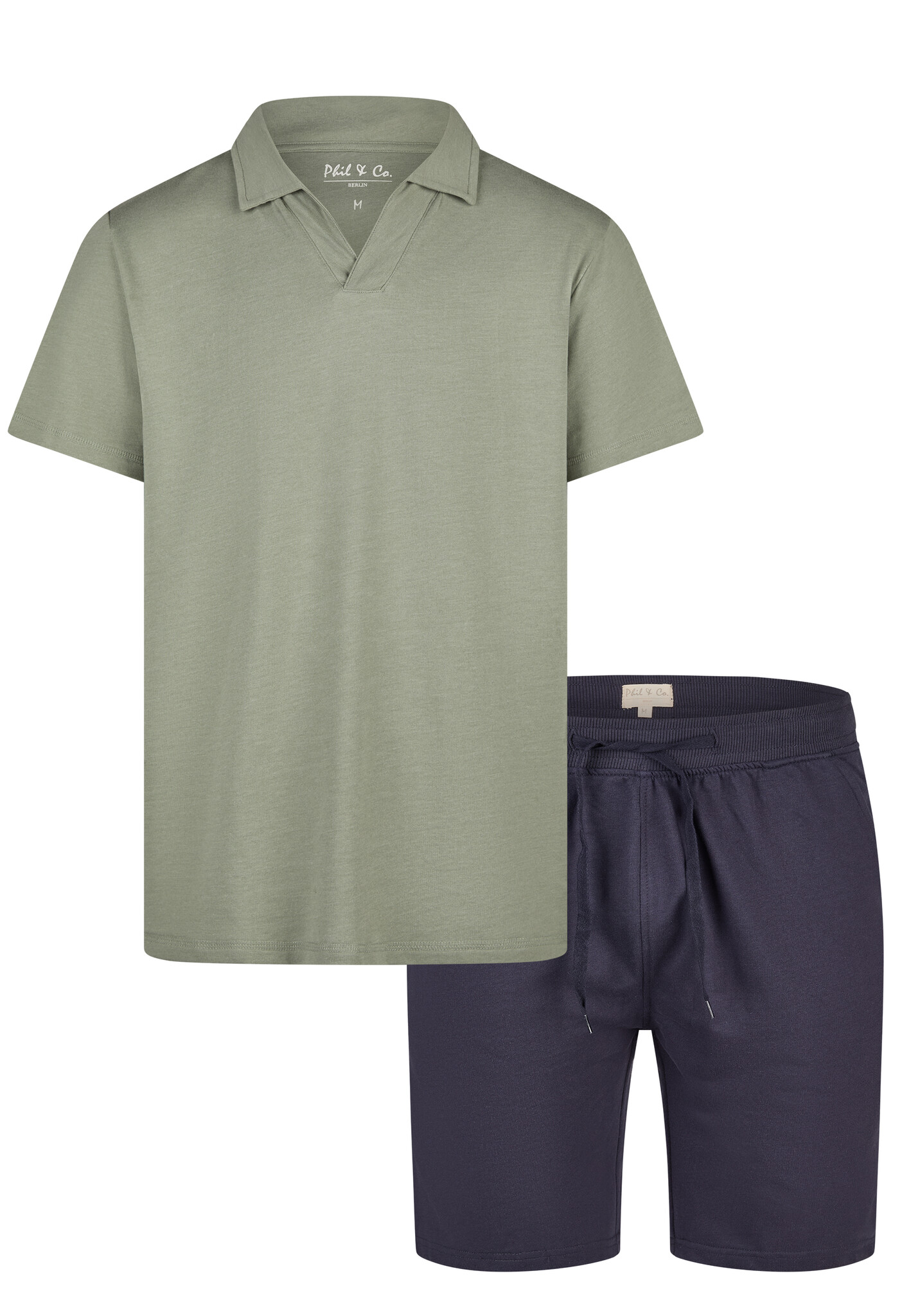 Phil & Co Heren korte pyjama set shortama badstof groen/blauw