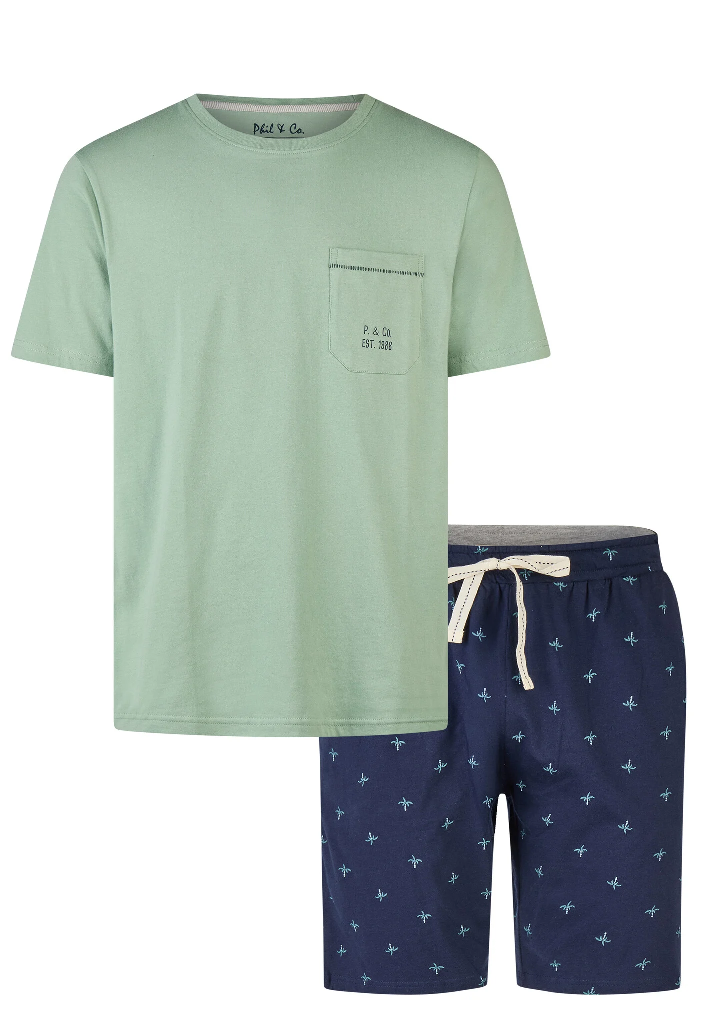 Phil & Co Heren korte pyjama set shortama groen/donkerblauw
