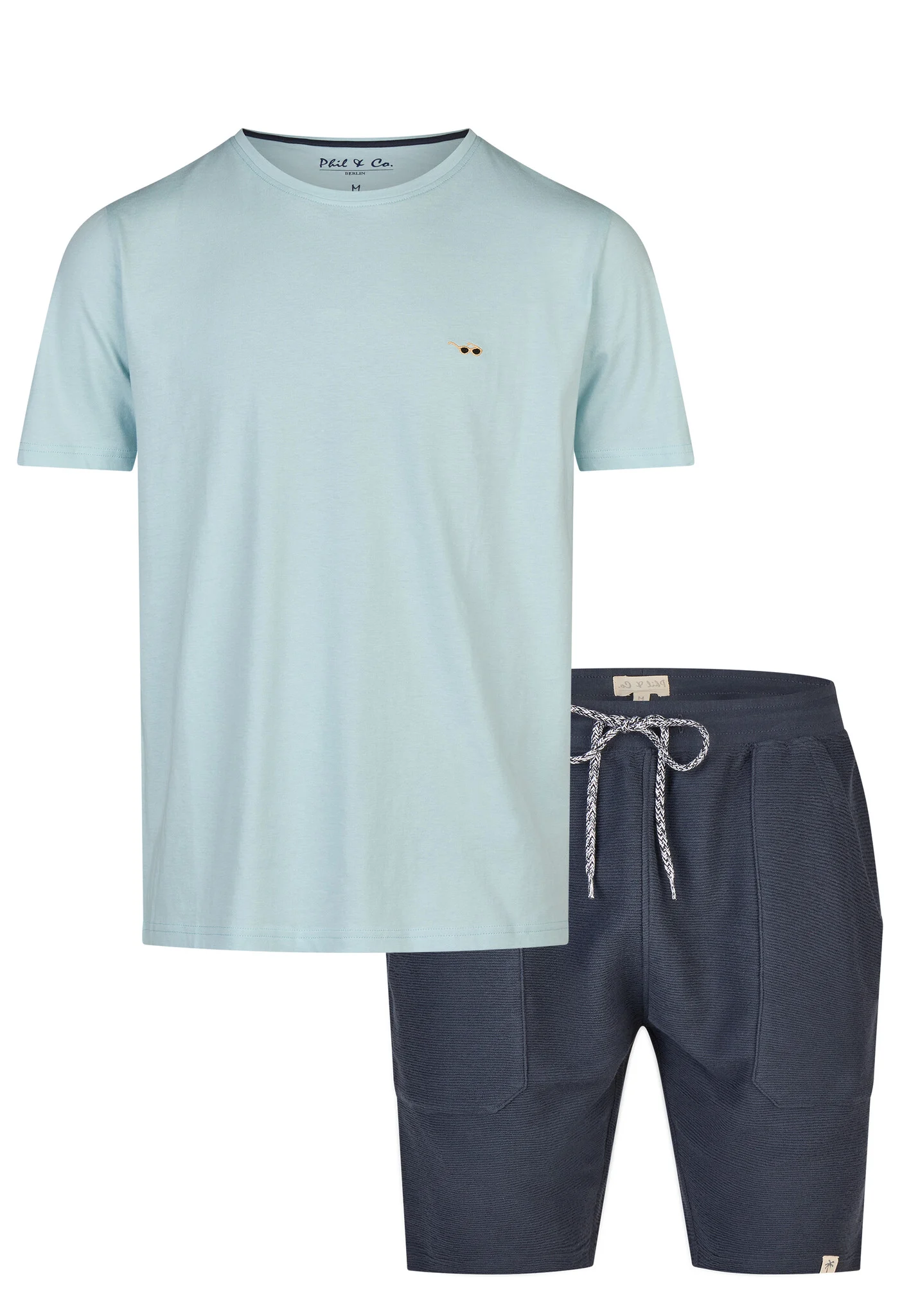 Phil & Co Heren korte pyjama lounge set shortama lichtblauw/donkerblauw