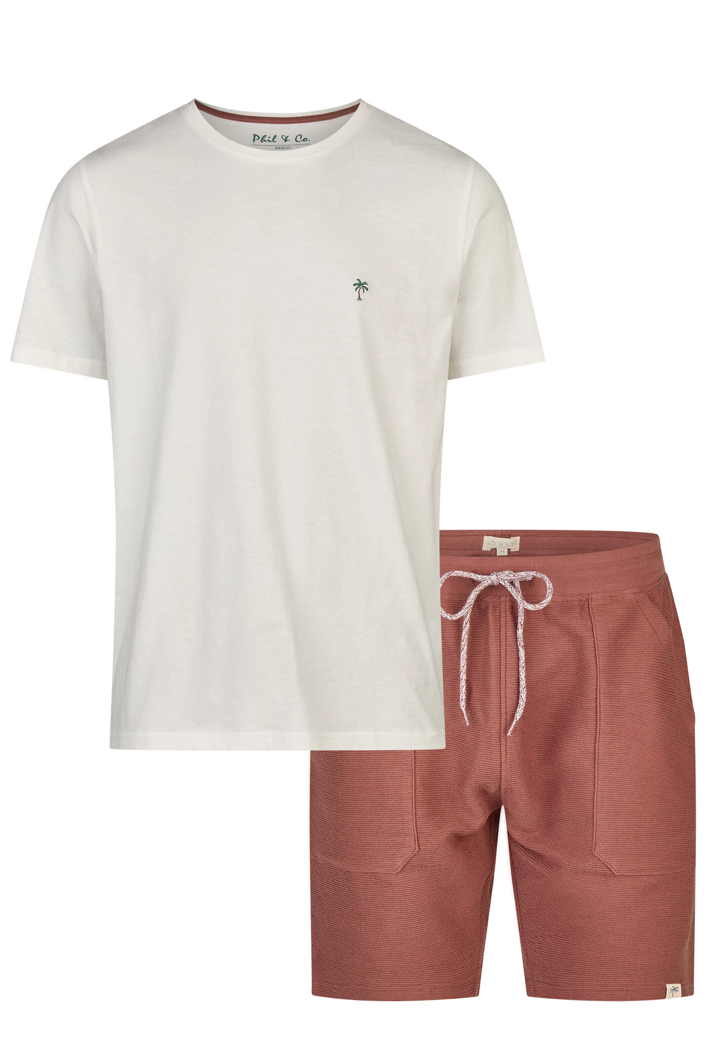 Phil & Co Heren korte pyjama lounge set shortama wit/rood