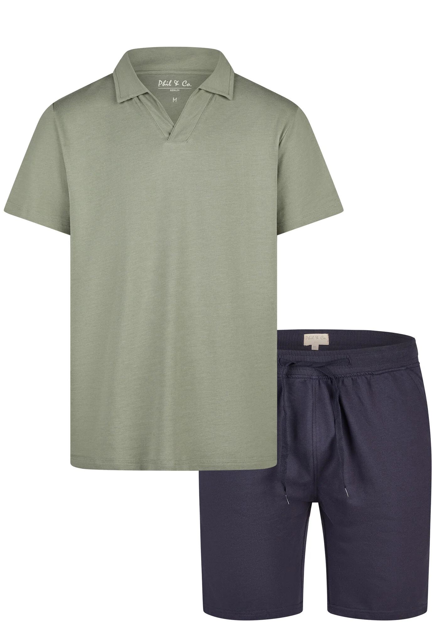 Phil & Co Heren korte pyjama set shortama badstof groen/blauw