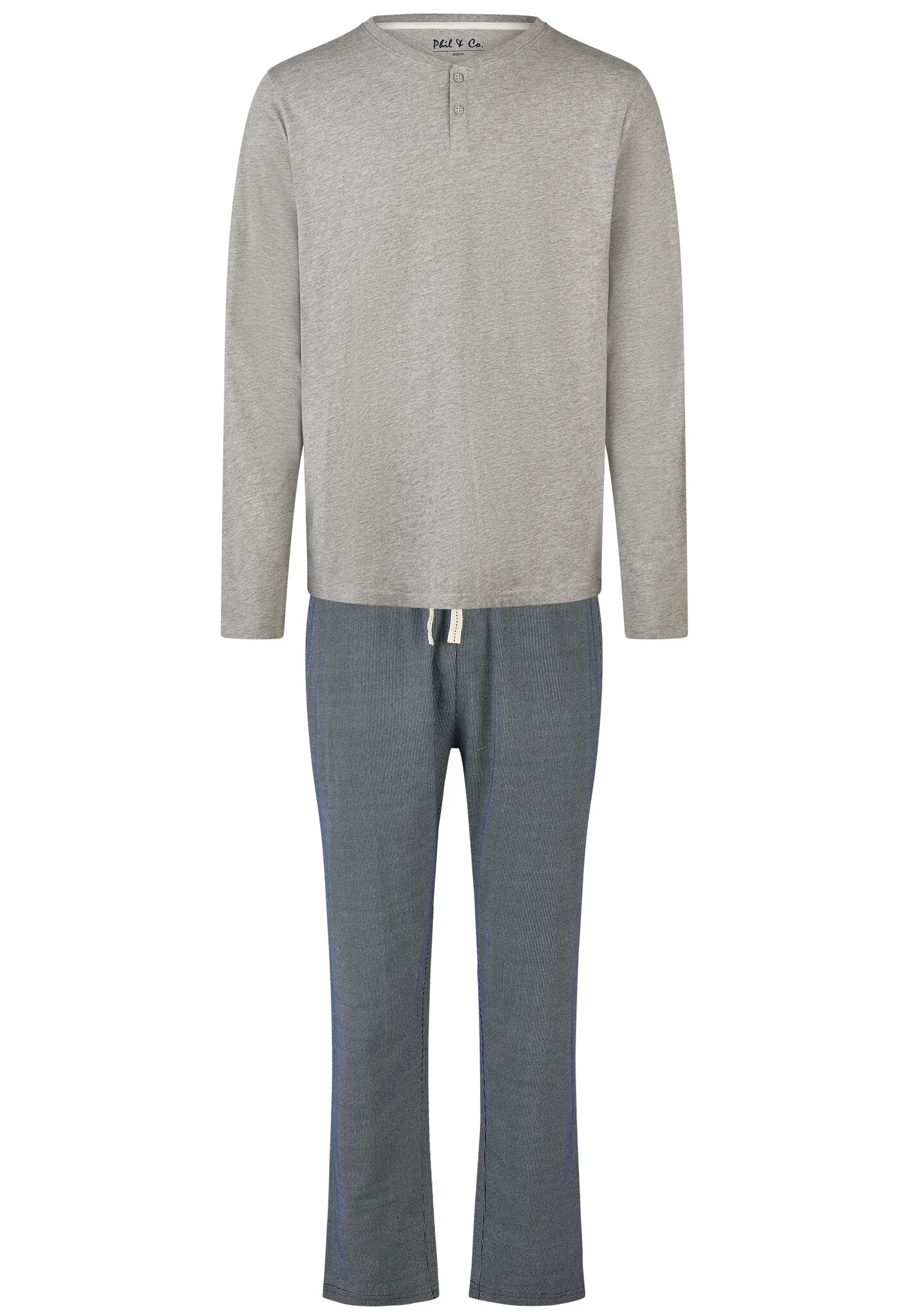 Phil & Co Heren pyjama set lang grijs/blauw