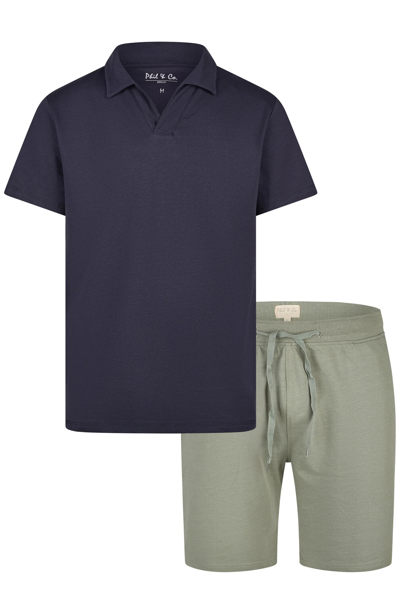 Phil & Co Heren korte pyjama set shortama badstof blauw/groen