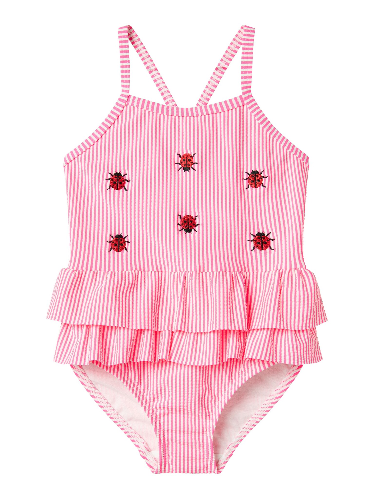 Name It Meisjes badpak nmfzammer gestreept lieveheersbeestjes print roze