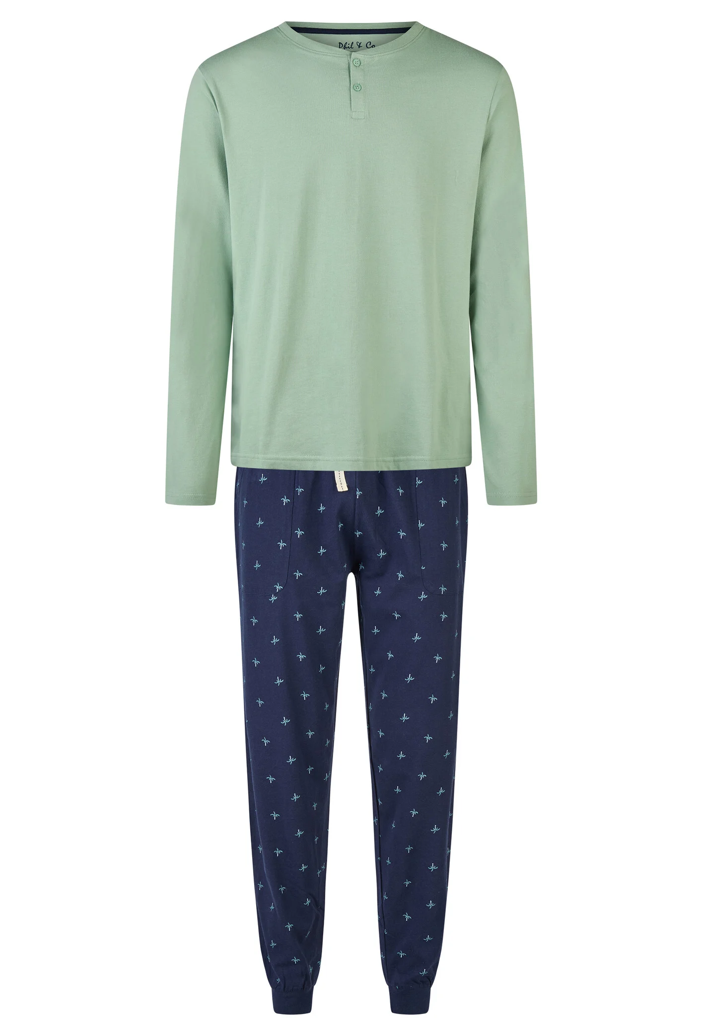 Phil & Co Heren pyjama set lang groen/blauw