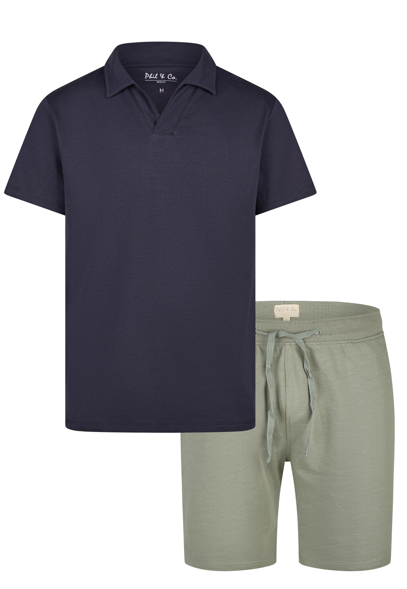 Phil & Co Heren korte pyjama set shortama badstof blauw/groen