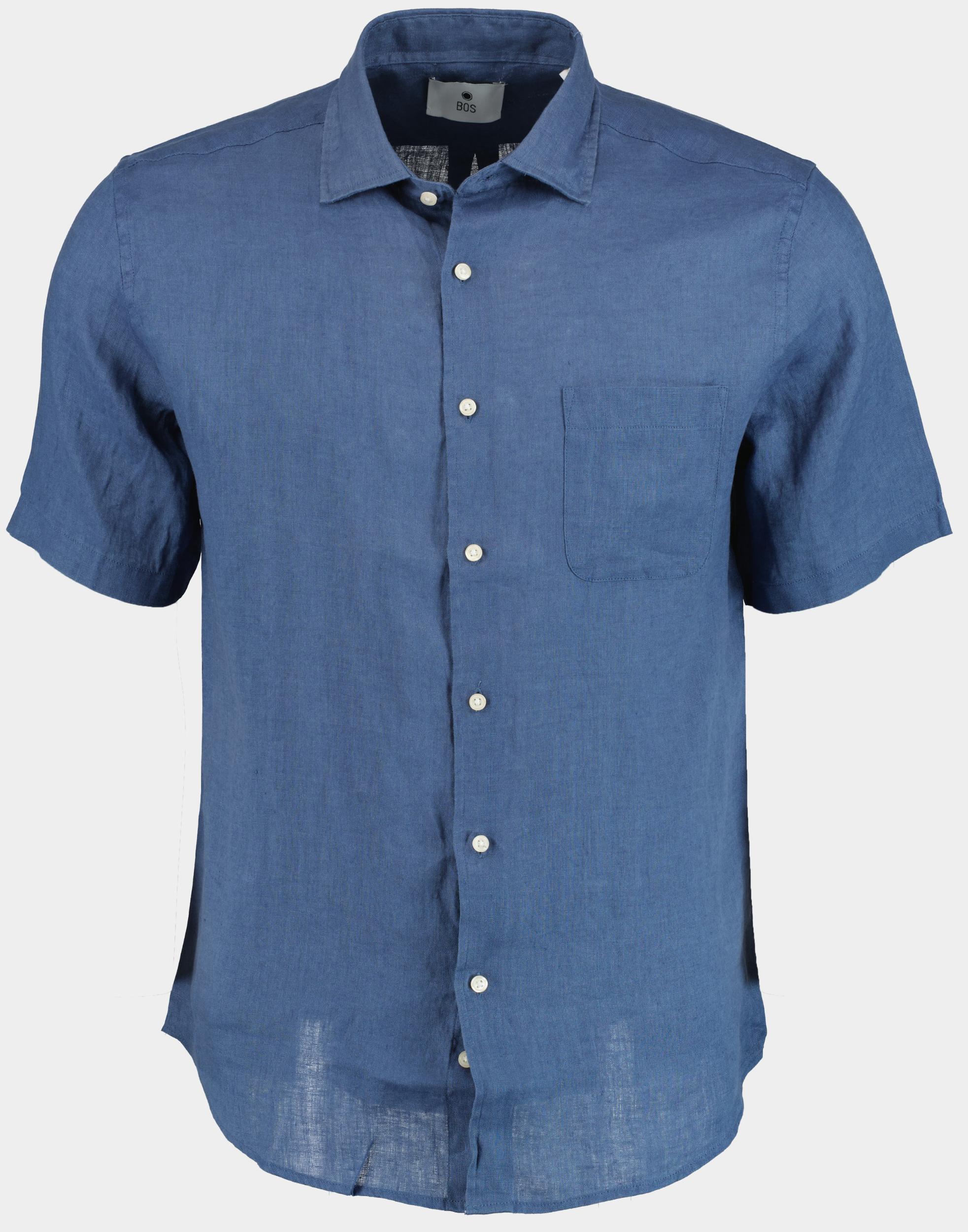 Bos Bright Blue Casual hemd korte mouw linnen shirt km 42570011j/235 ultramarine