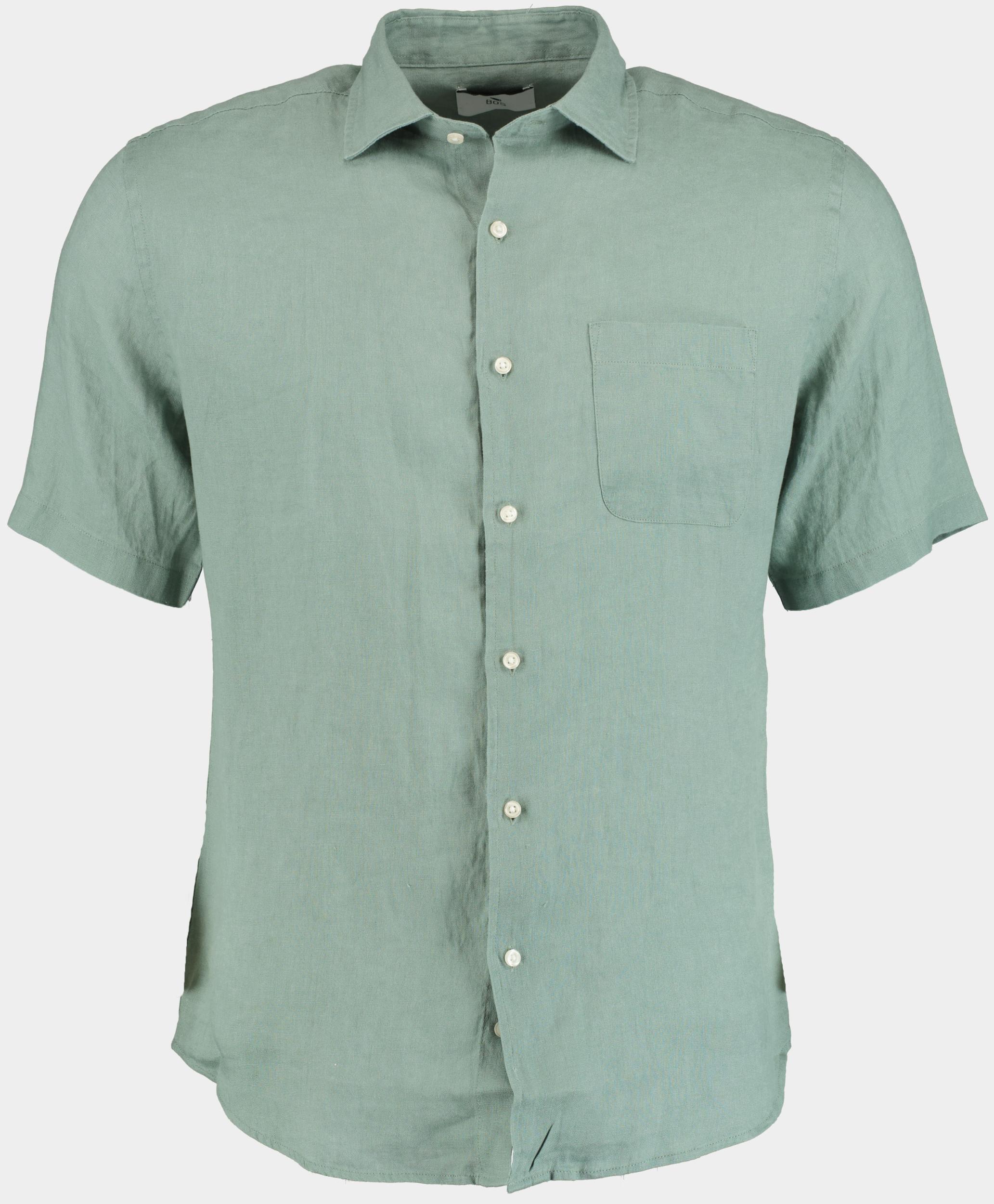 Bos Bright Blue Casual hemd korte mouw linnen shirt km 42570011j/318 olive
