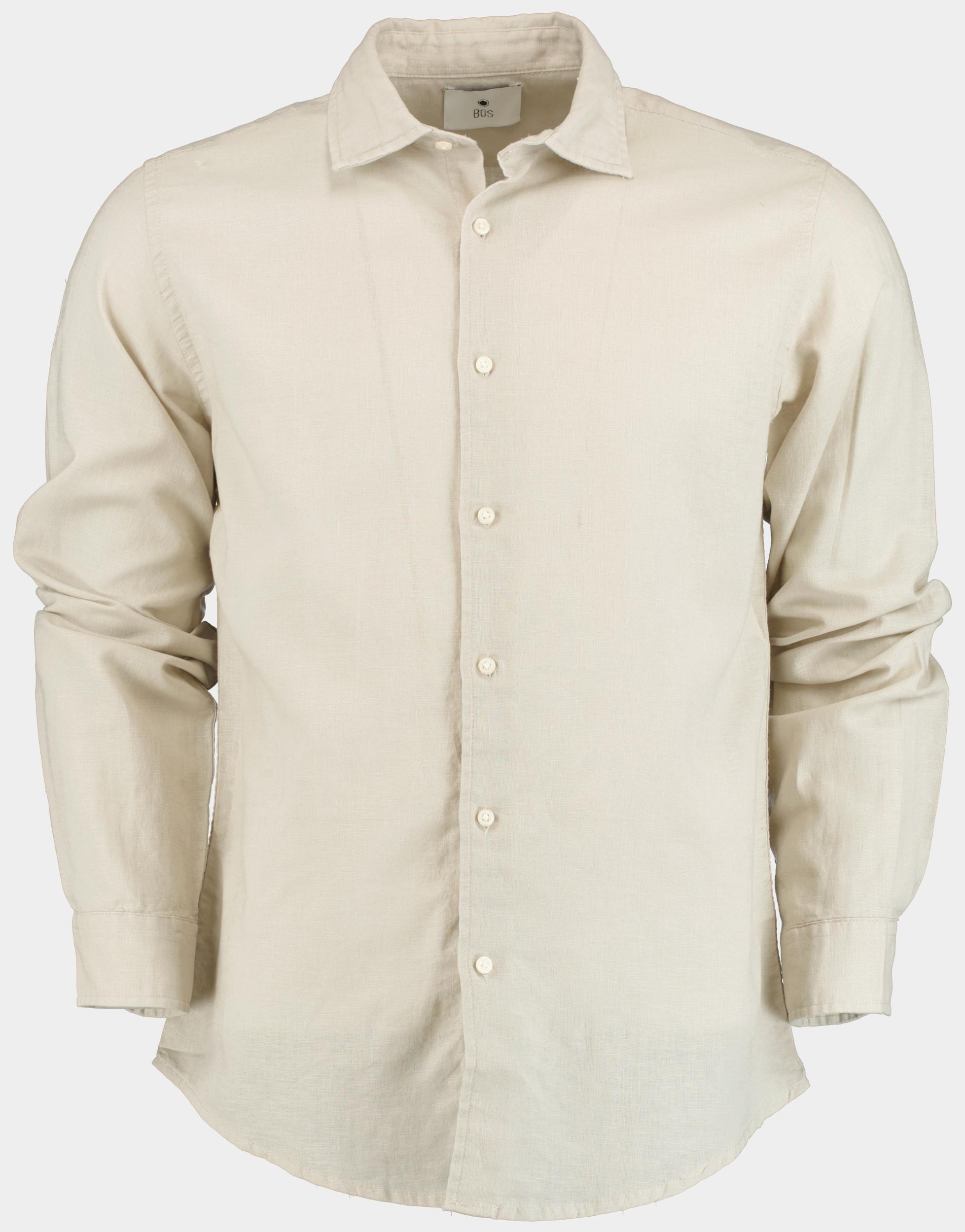 Bos Bright Blue Casual hemd lange mouw linnen katoen shirt lm 42540015i/620 sand