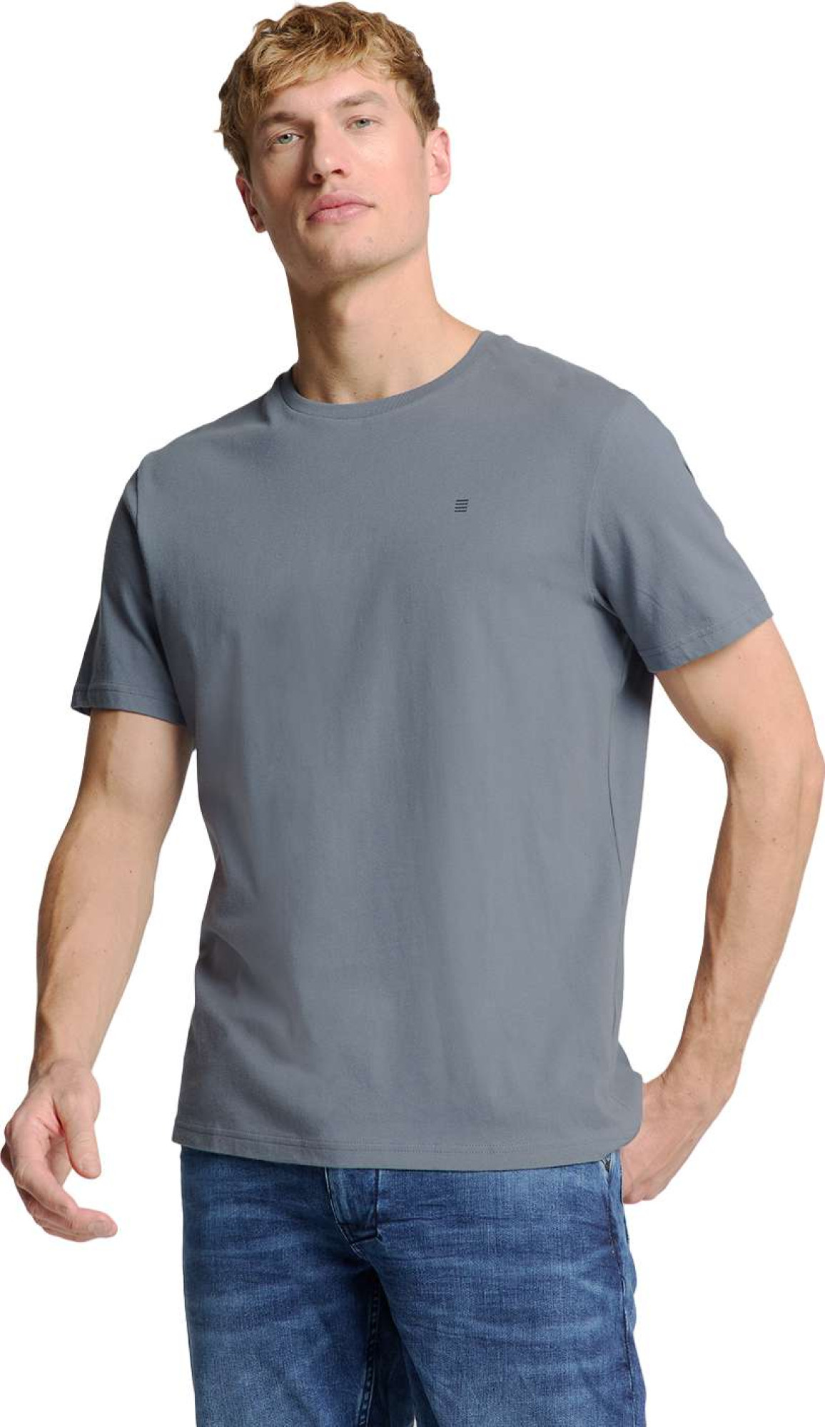 No Excess T-shirt crewneck solid basic washed blue