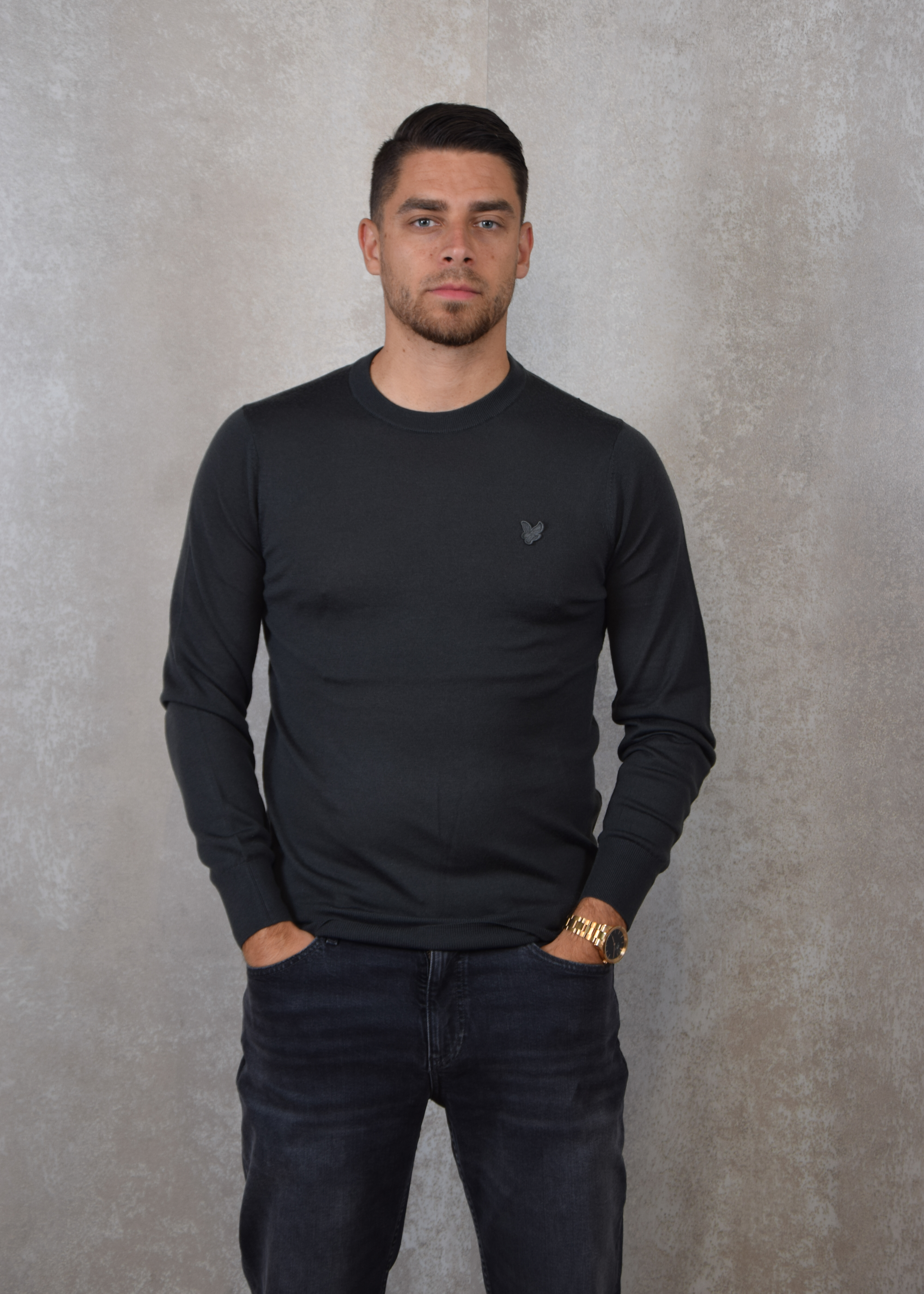 Lyle and Scott Tonal eagle merino crew neck jumper