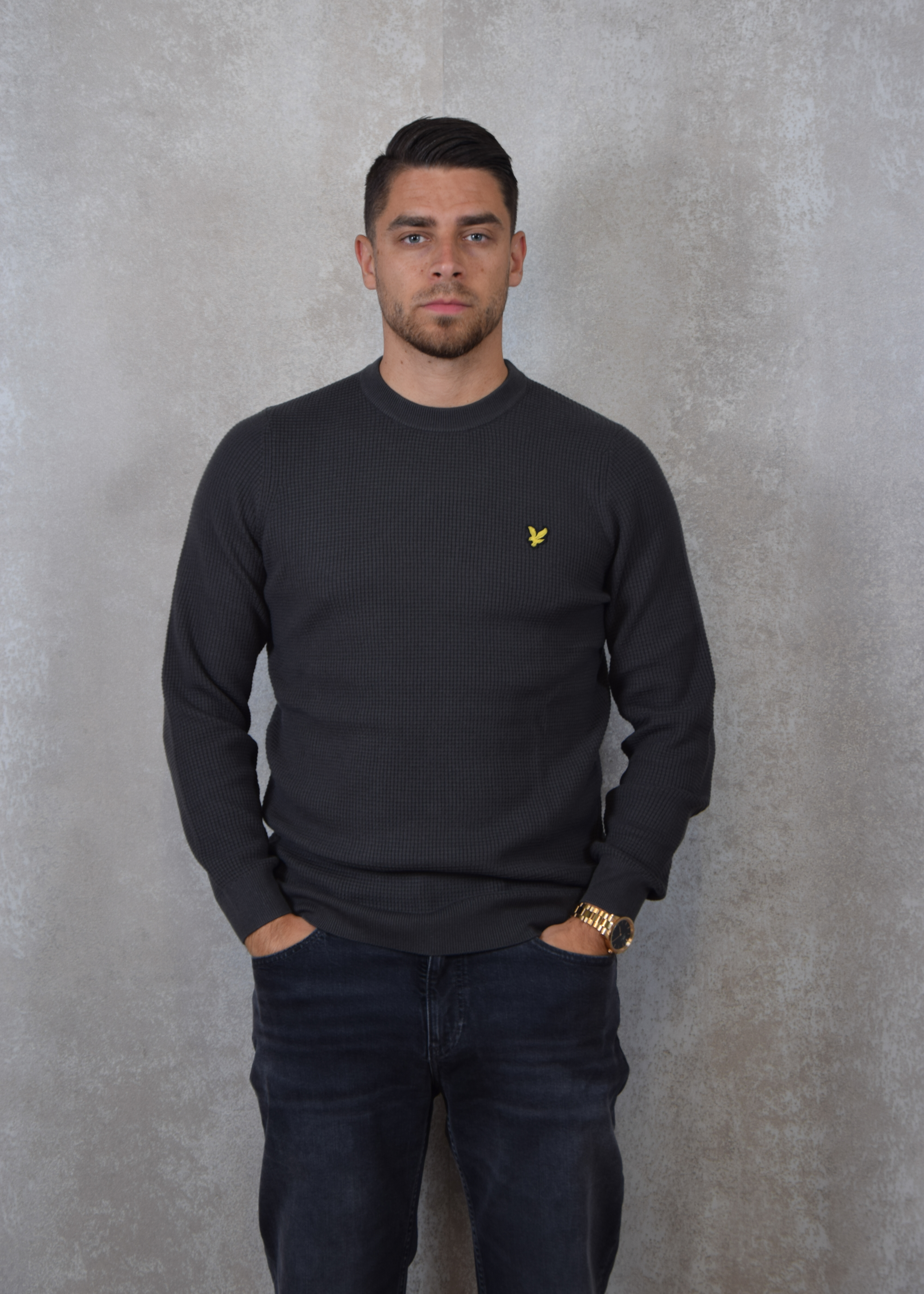 Lyle and Scott Grid knit crew neck jumper