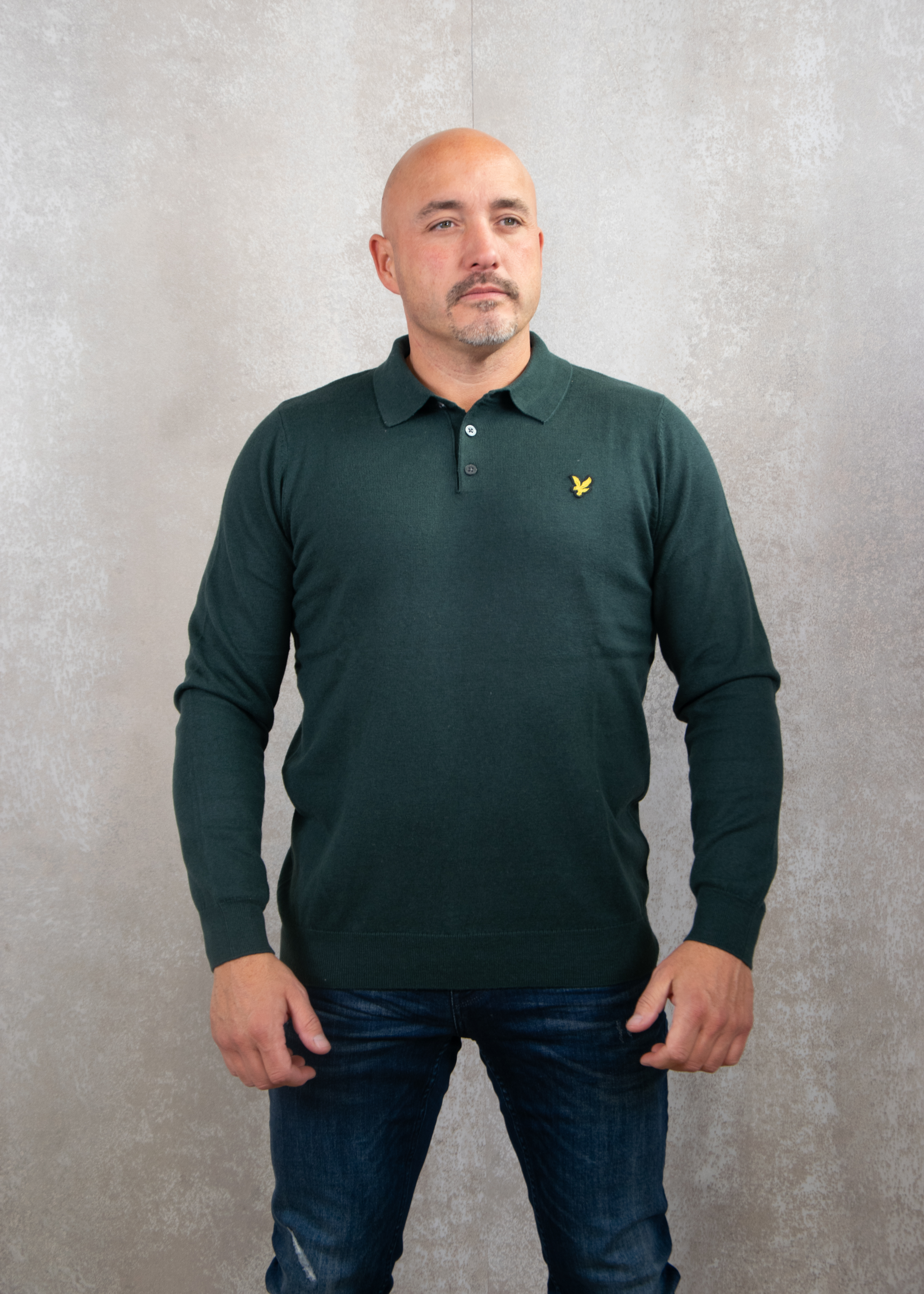 Lyle and Scott Cotton merino long sleeve knitted polo