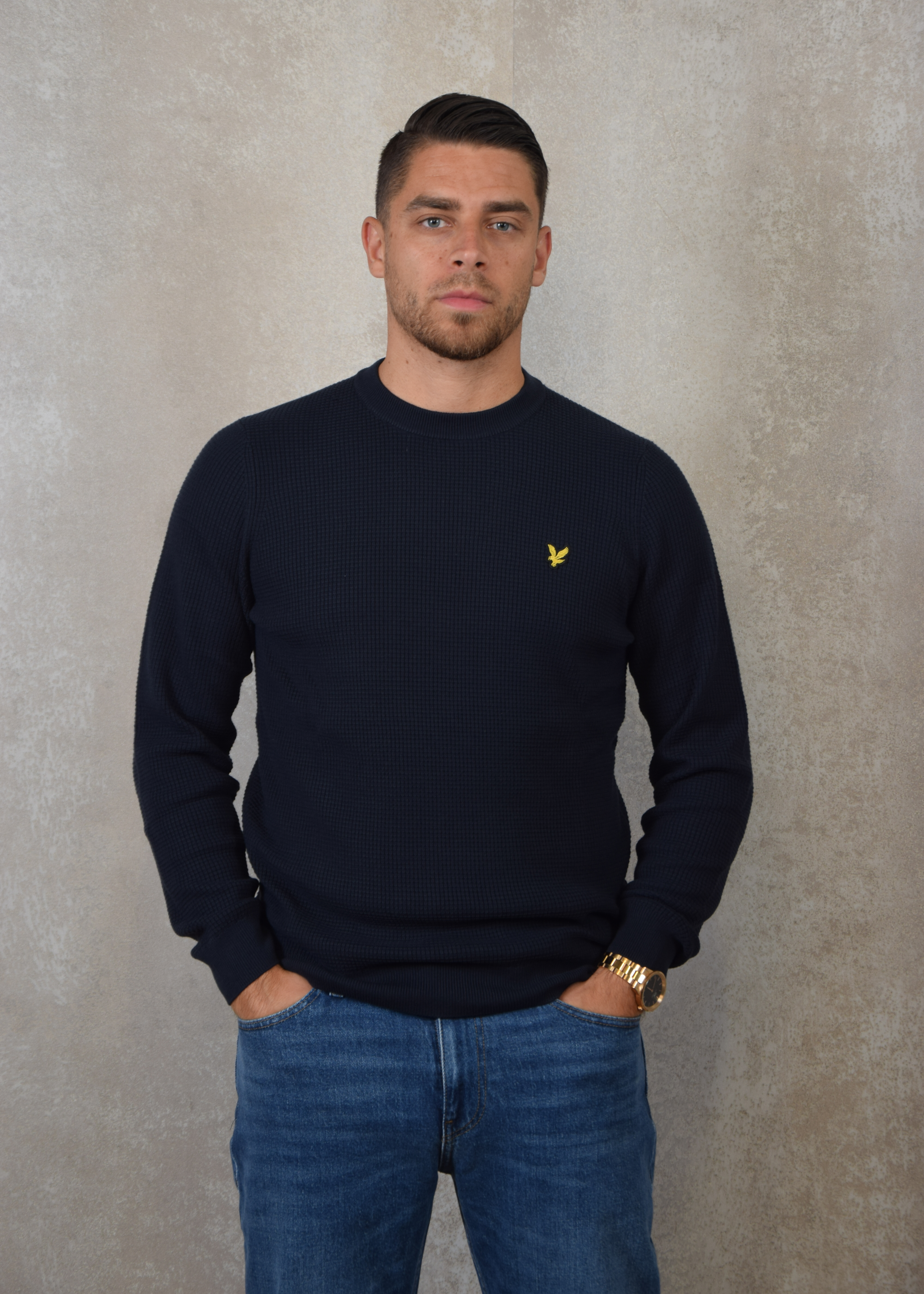 Lyle and Scott Grid knit crew neck jumper