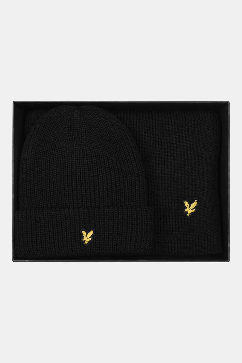 Lyle and Scott Lambswool ribbed beanie&scarf gift set