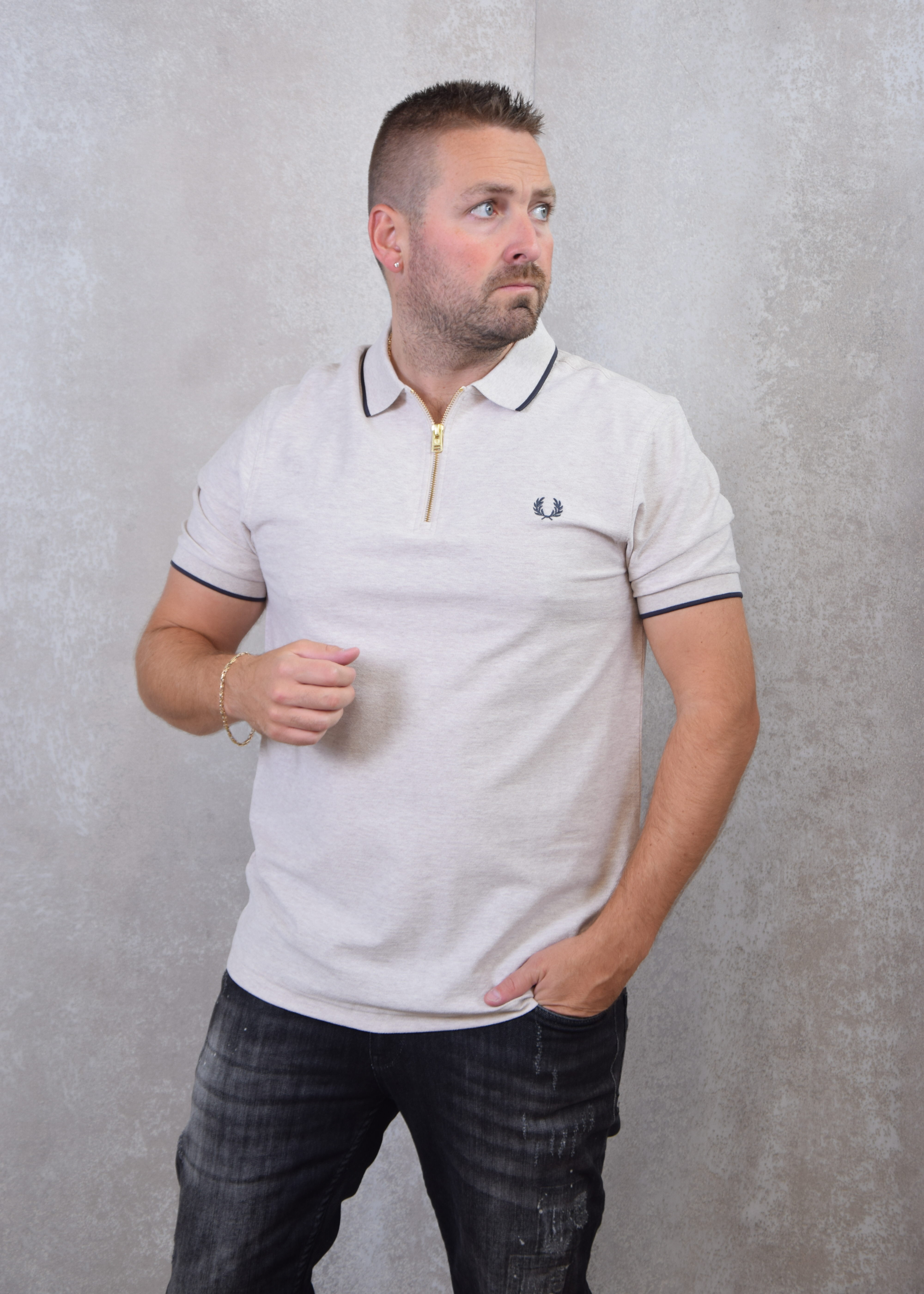 Fred Perry Crepe pique zip neck polo shirt
