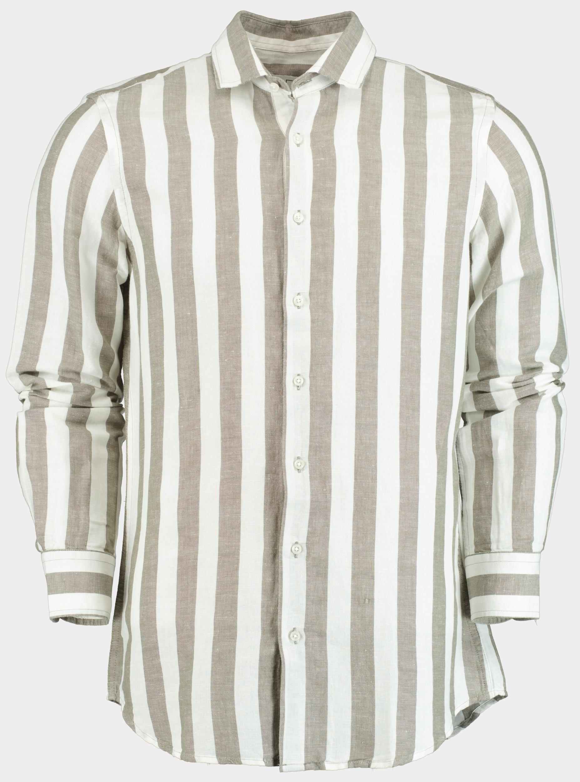 Born with Appetite Casual hemd lange mouw curtis li-co shirt wide strip 25107cu02/367 olive night