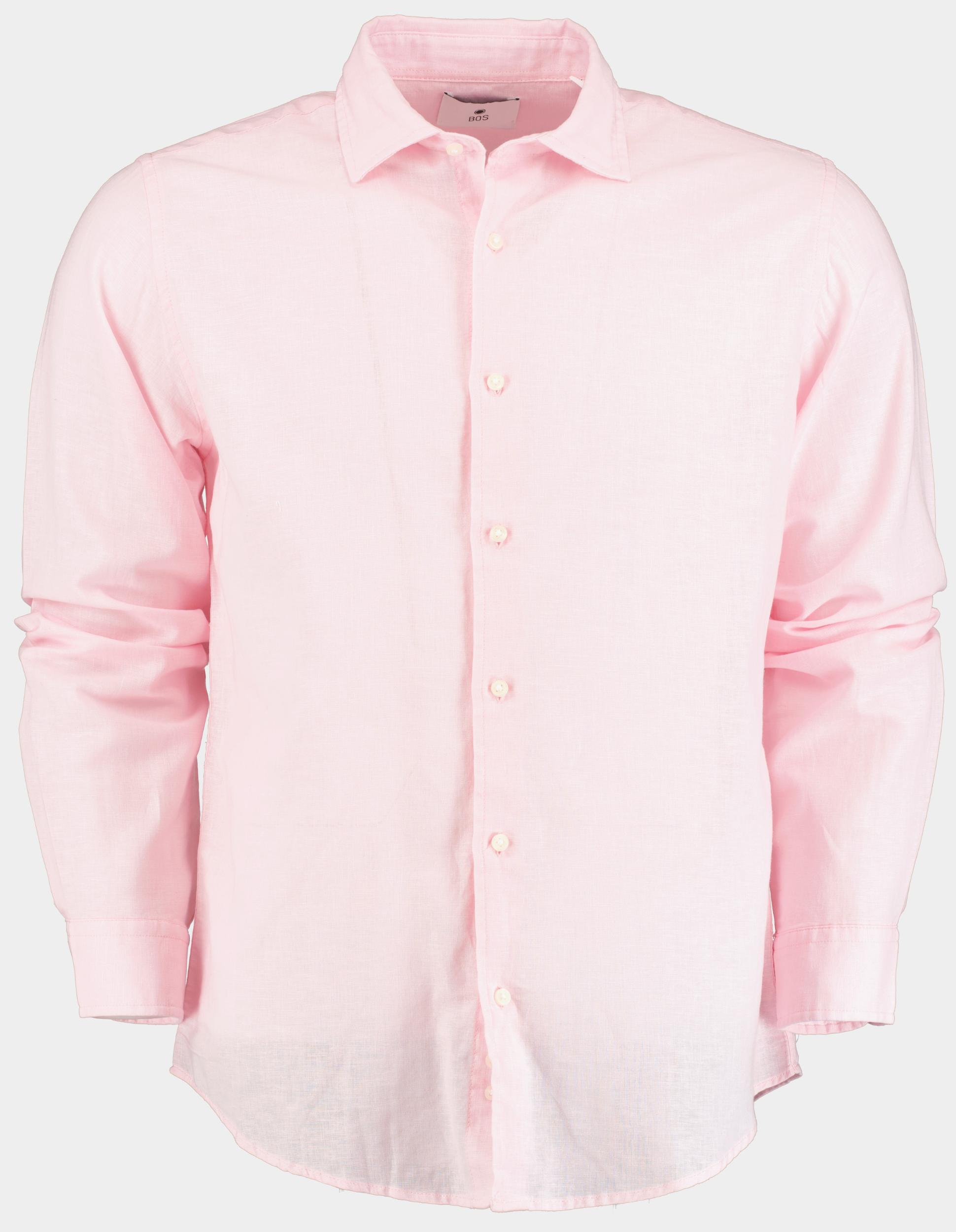 Bos Bright Blue Casual hemd lange mouw linnen katoen shirt lm 42540015i/502 rosa