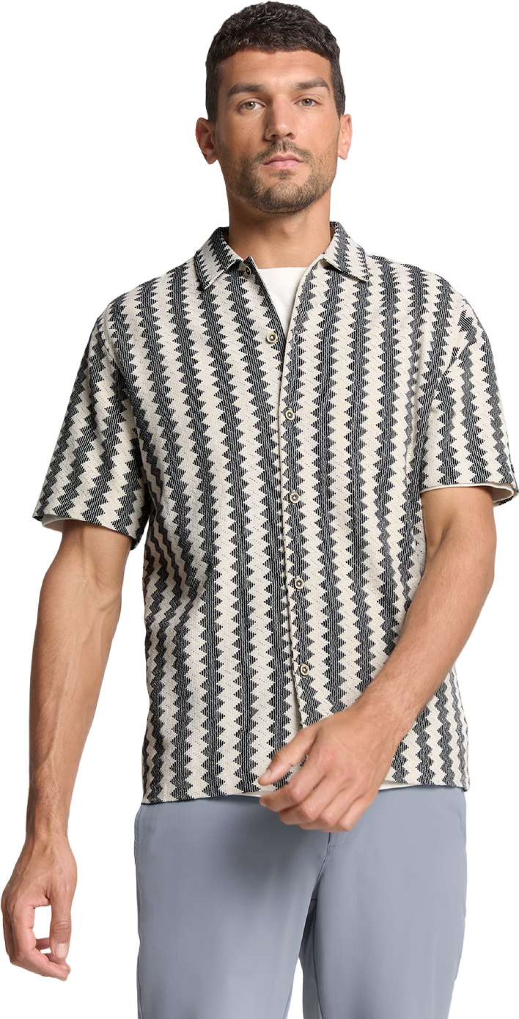 No Excess Shirt short sleeve zig zag jacquard offwhite