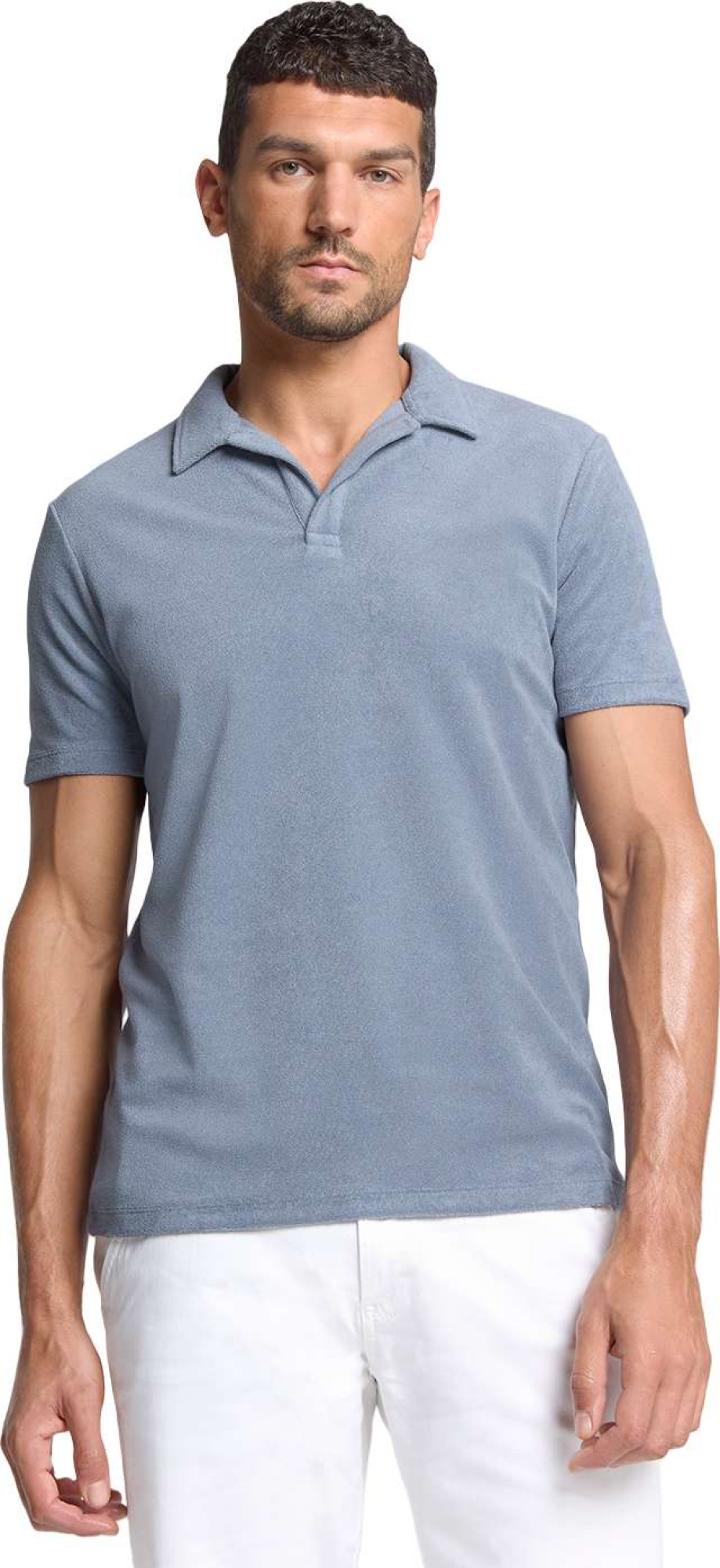 No Excess Polo revers solid terry knit washed blue