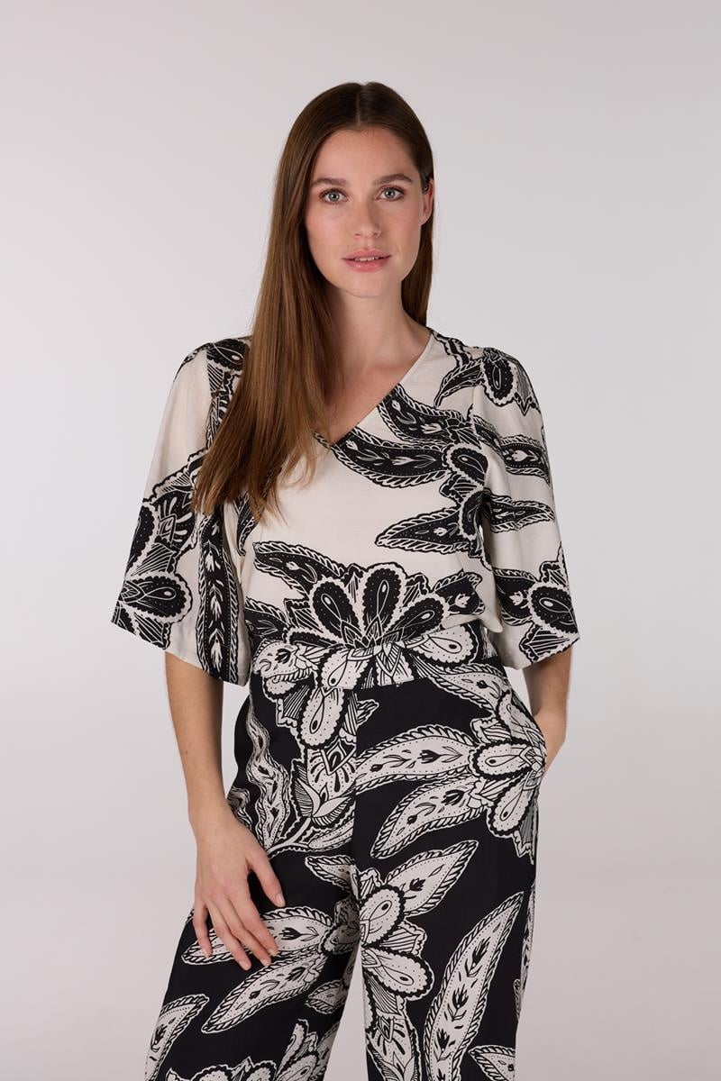 Jansen Amsterdam Fianna blouse wtt2 120 short sleeve off white/ black