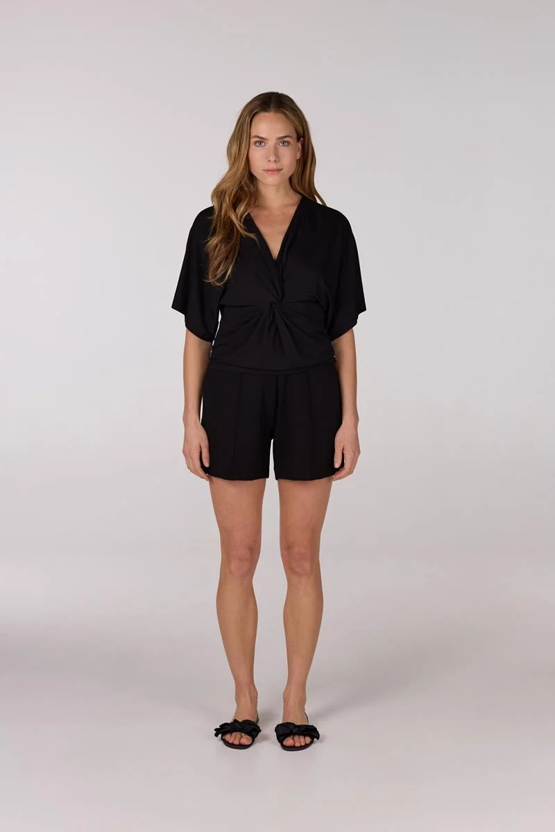 Jansen Amsterdam Forine shirt v 134 short sleeve knot detail black