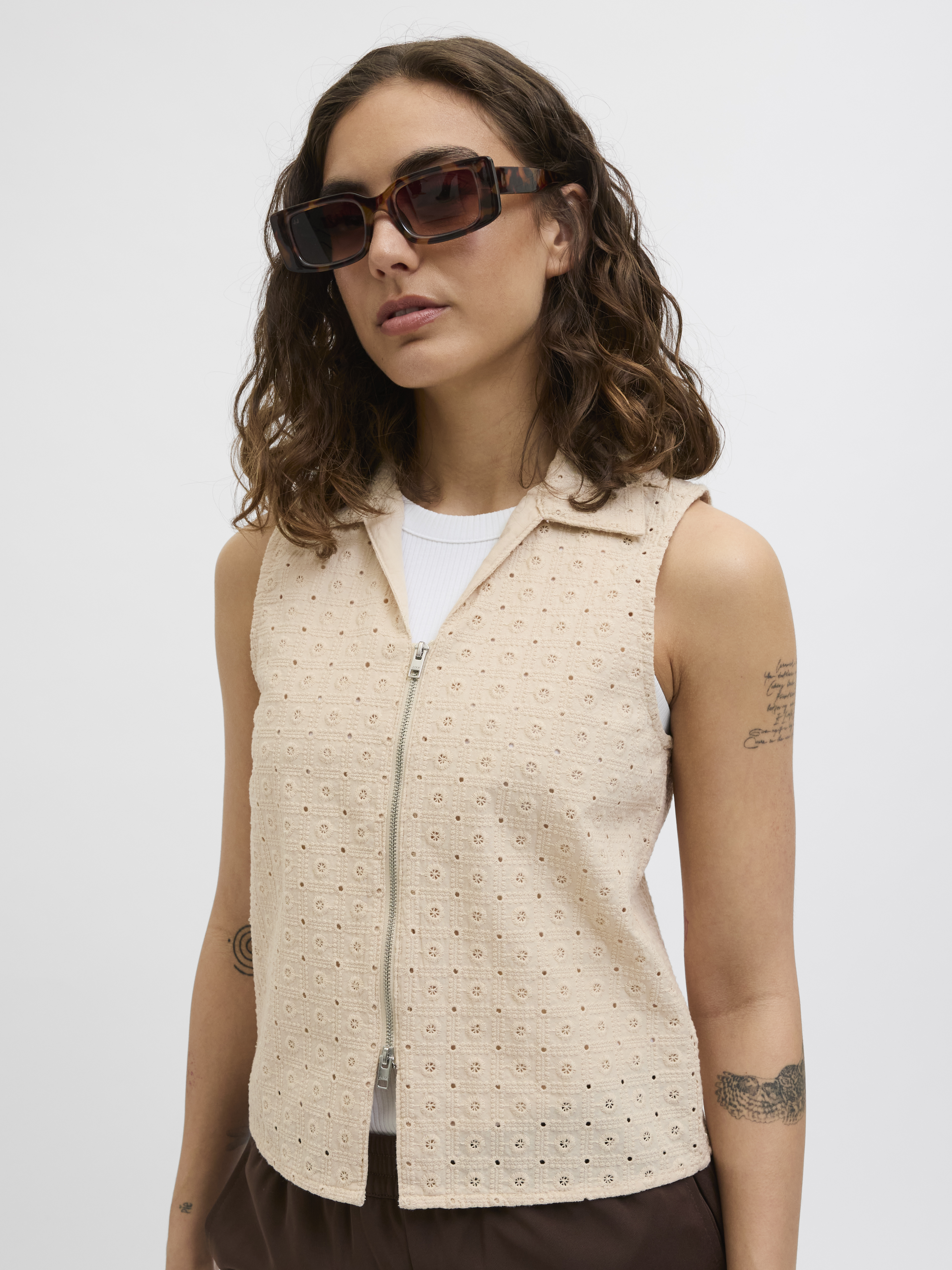 Jack & Jones Jxselma broderie anglaise zip top w
