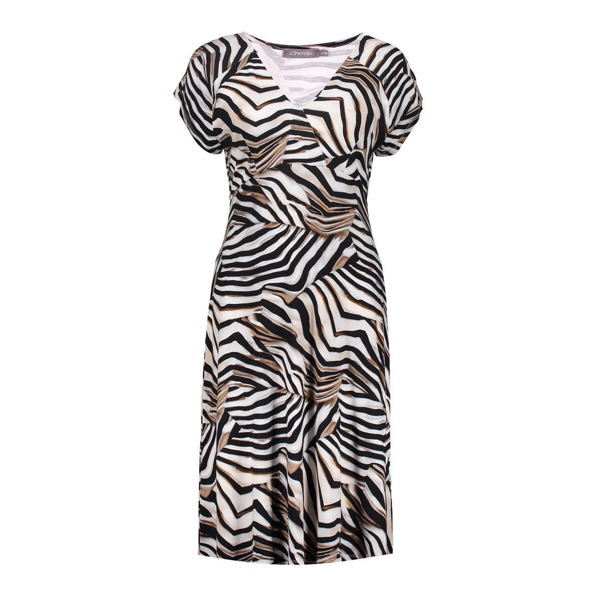 Geisha Dress v-neck short aop ecru dessin